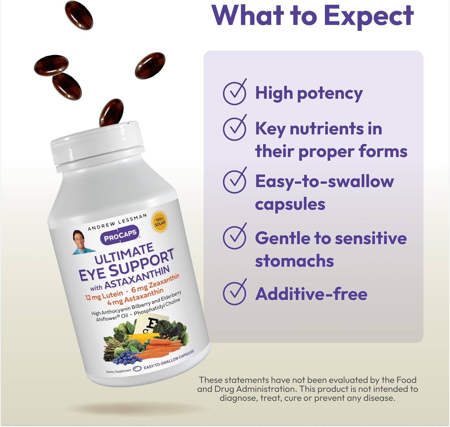 Andrew Lessman ProCaps Ultimate Eye Support with Astaxanthin 60 Softgels | Lutein, Zeaxanthin & 4 mg Astaxanthin plus Bilberry, EGCG & Ahiflower Oil for macular, retinal & vision support.