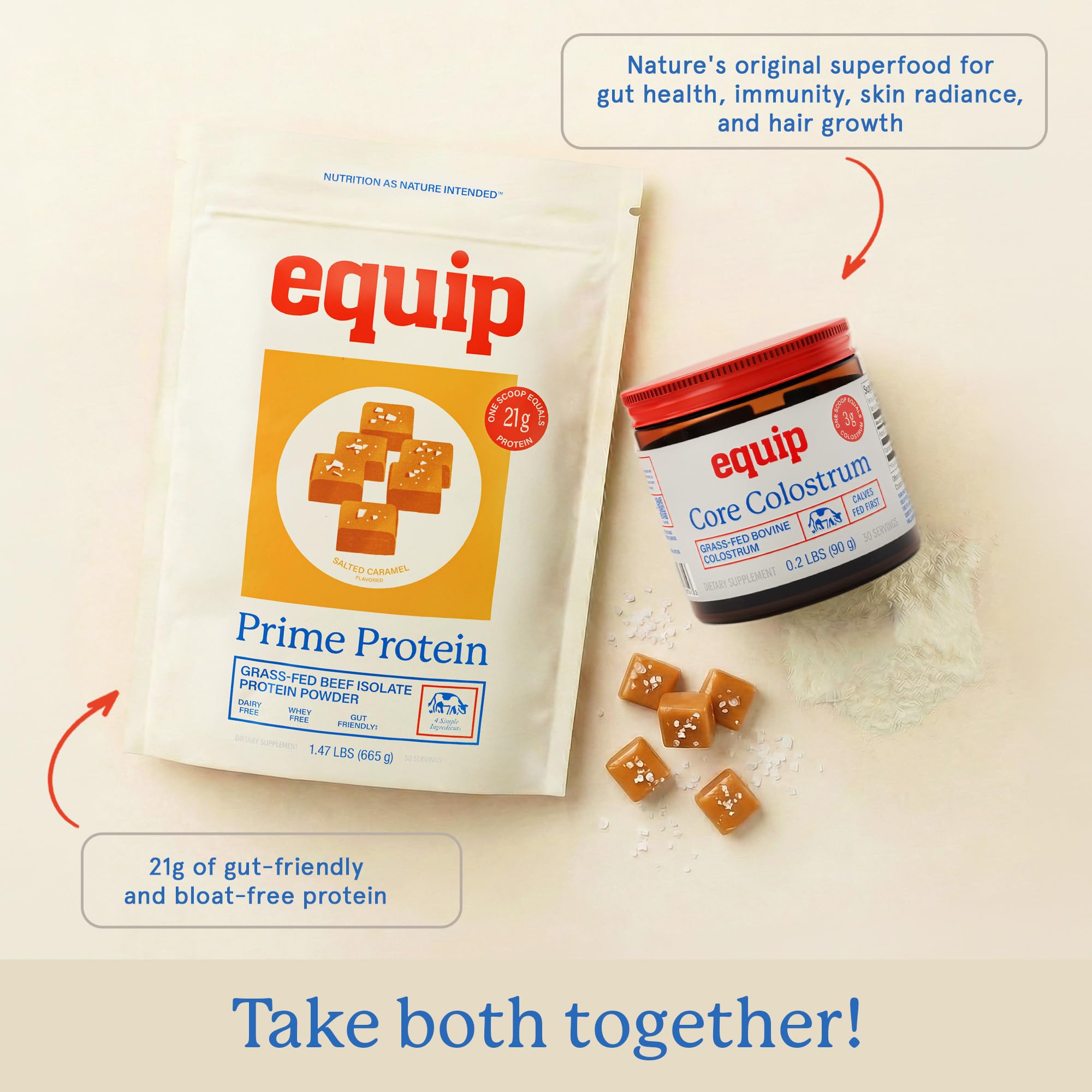Equip Prime Chocolate Protein Powder - Gut-Friendly, No Sugar Protein Shake Powder with Grass-Fed Beef & Natural Collagen - Rich & Creamy Mix - 21g Per Serving - Whey & Dairy-Free (30 Scoops)