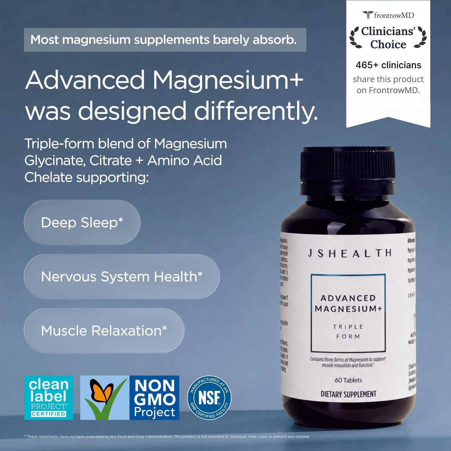 JSHealth Magnesium Supplement for Sleep. 400mg Triple-Form Glycinate | Made with Citrate, Amino Acid Chelate Developed By Nutritionist Jessica Sepel