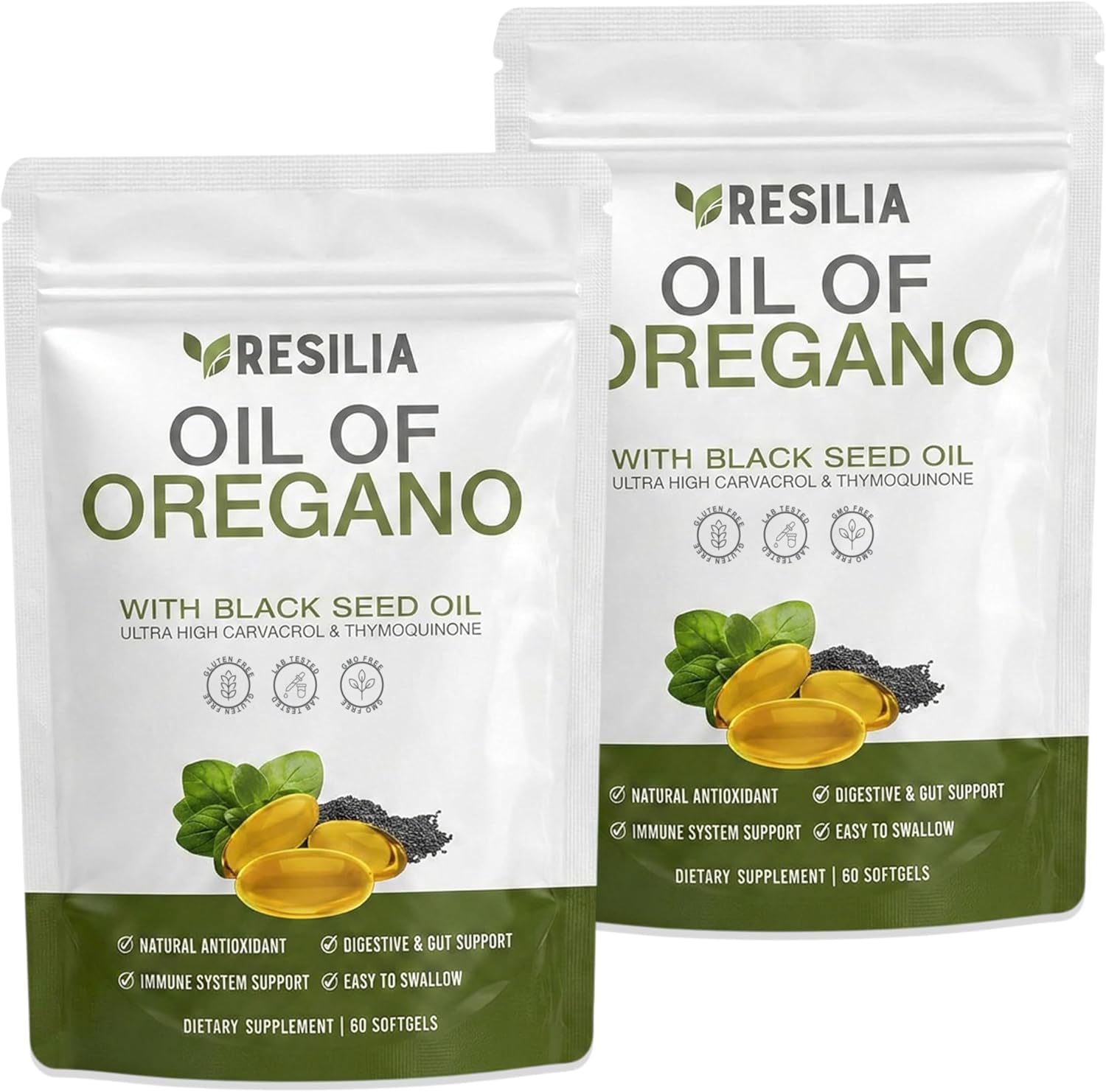 Resilia Softgels with Black Seed Oil – Premium Grade Oregano Oil Capsules for Immune & Digestive Support – Non-GMO, Gluten-Free Softgels – Natural Herbal Wellness Supplement (60 Count)