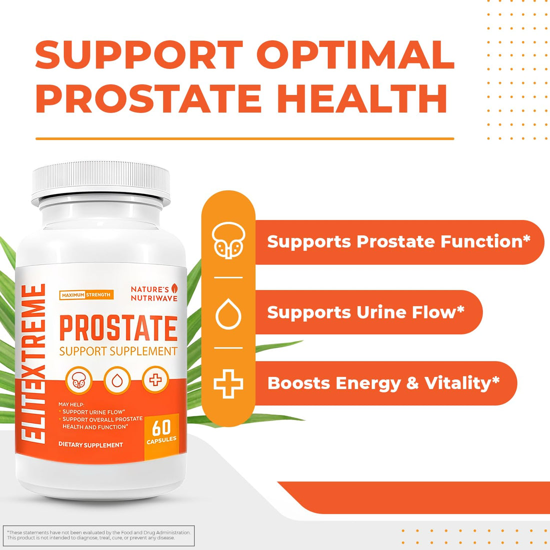 Three bottles of Nature's Nutriwave Prostate Support Supplement on a white background