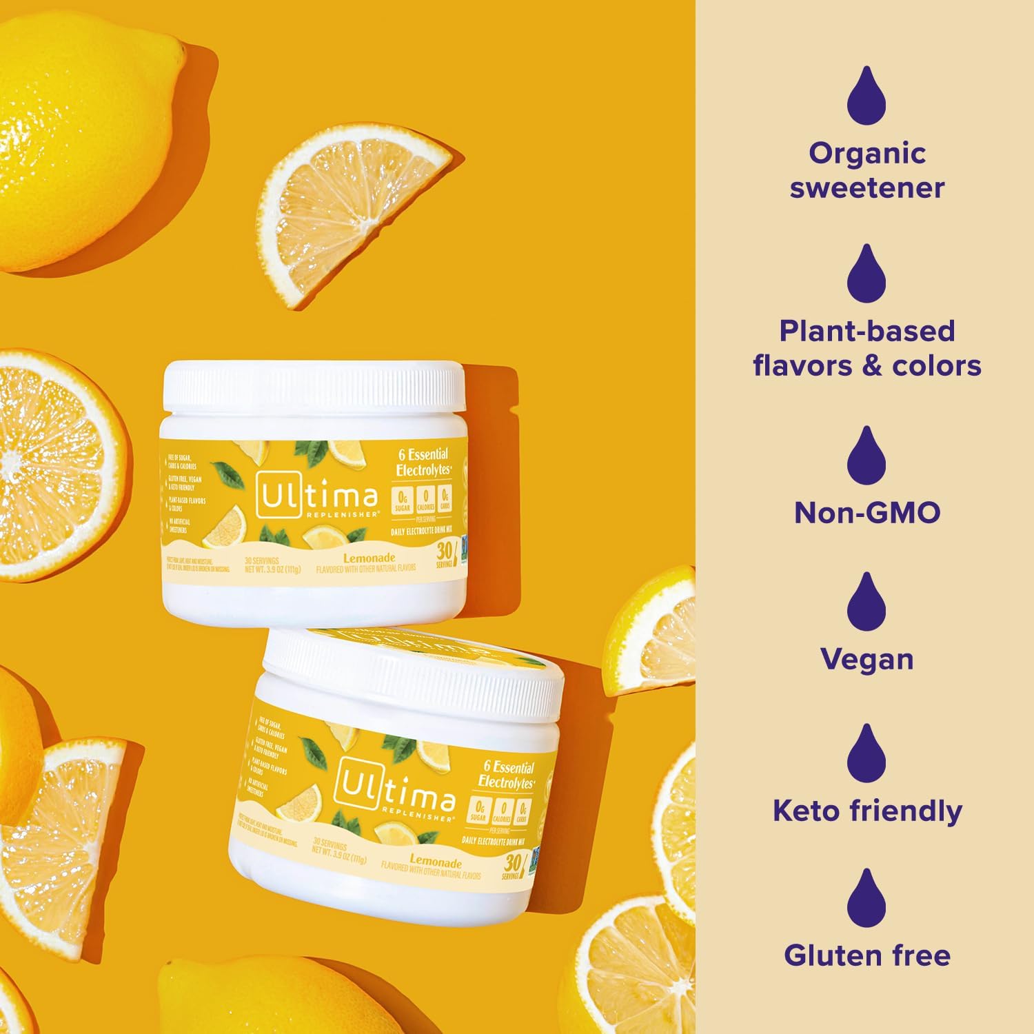 Ultima Replenisher Electrolyte Powder Drink Mix Bundle – Sugar Free – Lemonade, 30 Serving Canister and 20 Stickpacks – 6 Electrolytes and Minerals – Keto Friendly, Vegan, Non-GMO