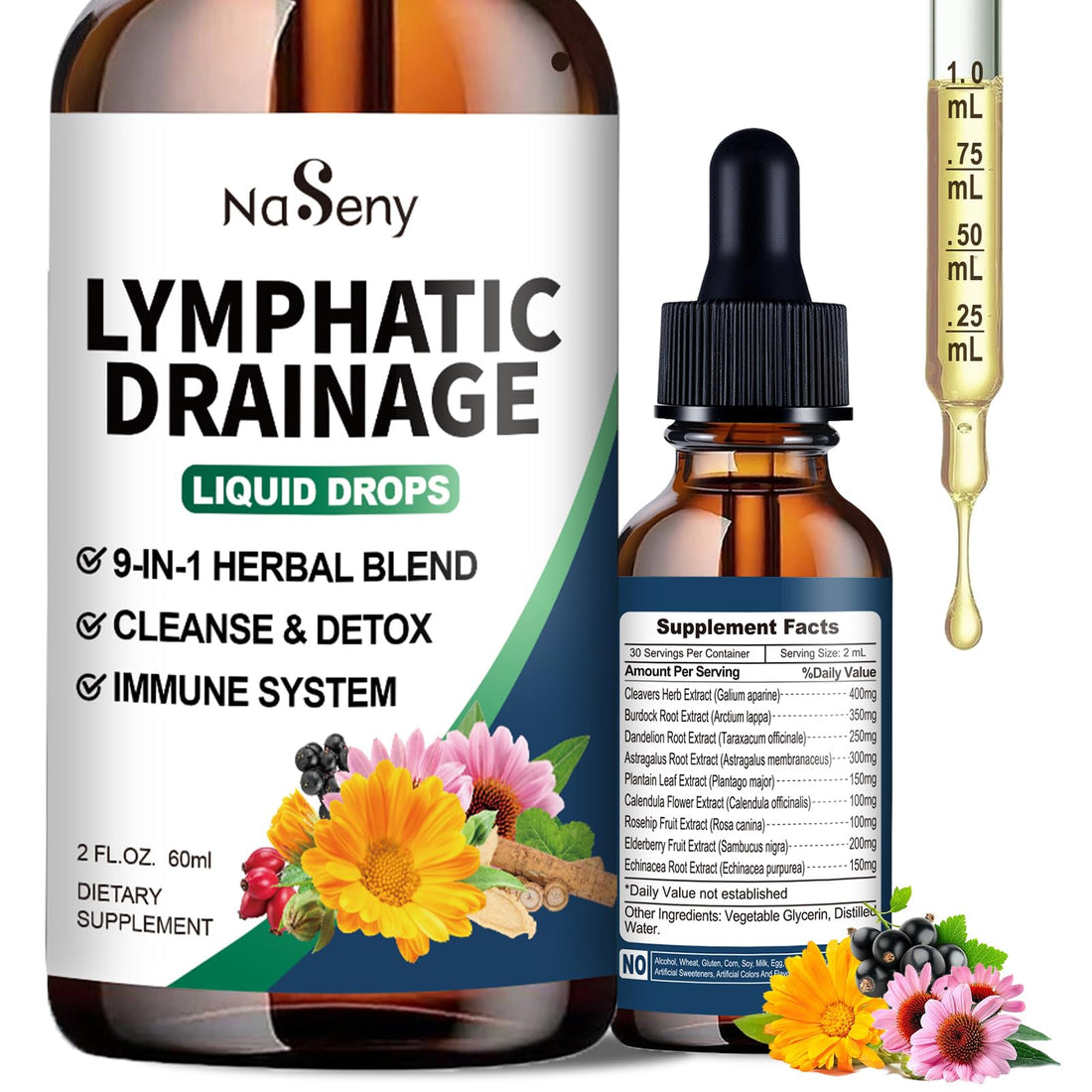 NaSeny Lymphatic Drainage Drops, 9 IN1 Lymphatic Drainage Supplements for Detox & Cleanse, Immune System Support with Echinacea, Elderberry, Dandelion, Arctium Lappa, 2 FL OZ NaSeny buy supplements Au