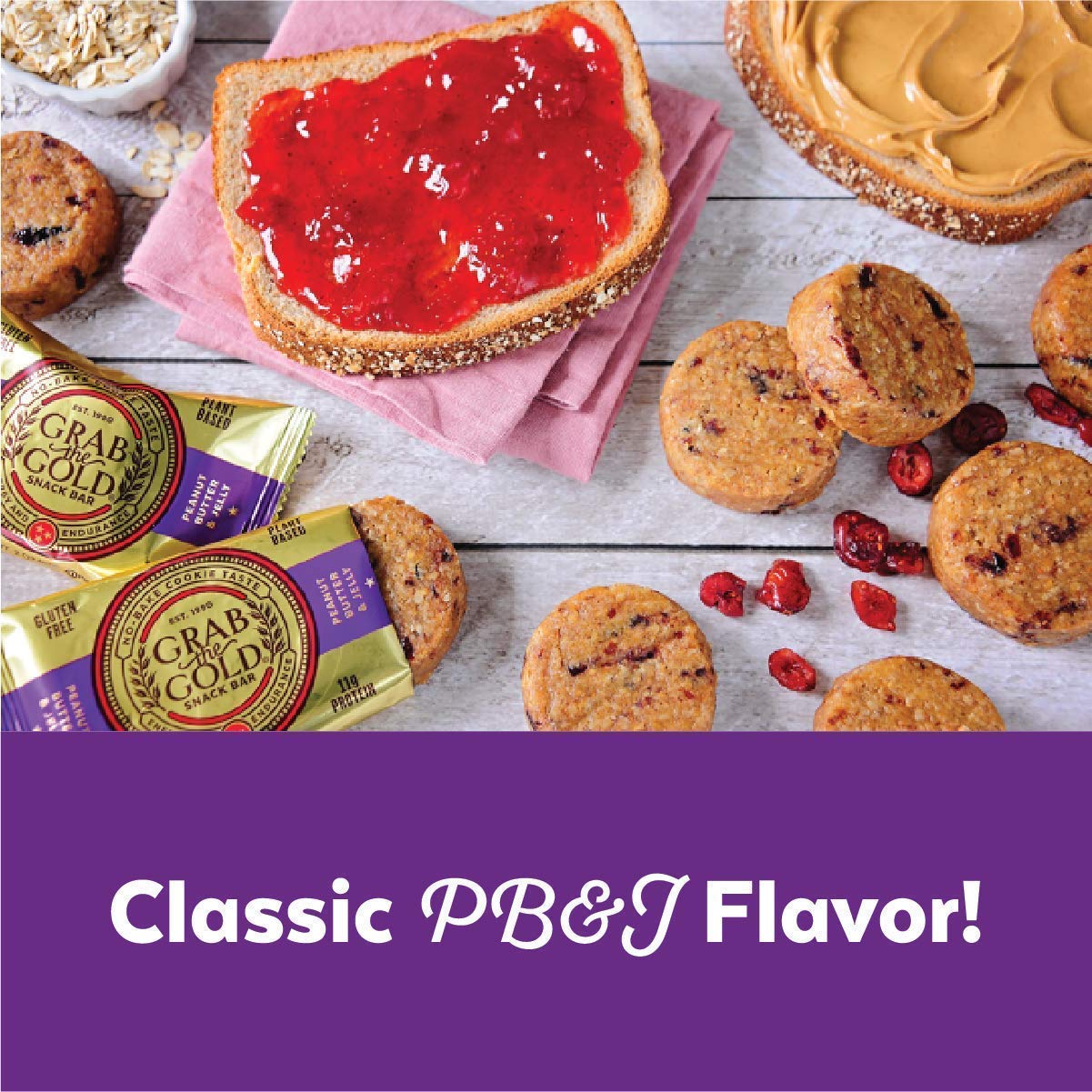 Grab The Gold Protein Snack Bar Bundle | Plant-Based Protein, Gluten-Free, Vegan, Dairy-Free, Kosher | 28 Count Variety Pack 14 Chocolate Peanut Butter & 14 Peanut Butter & Jelly, Made in USA
