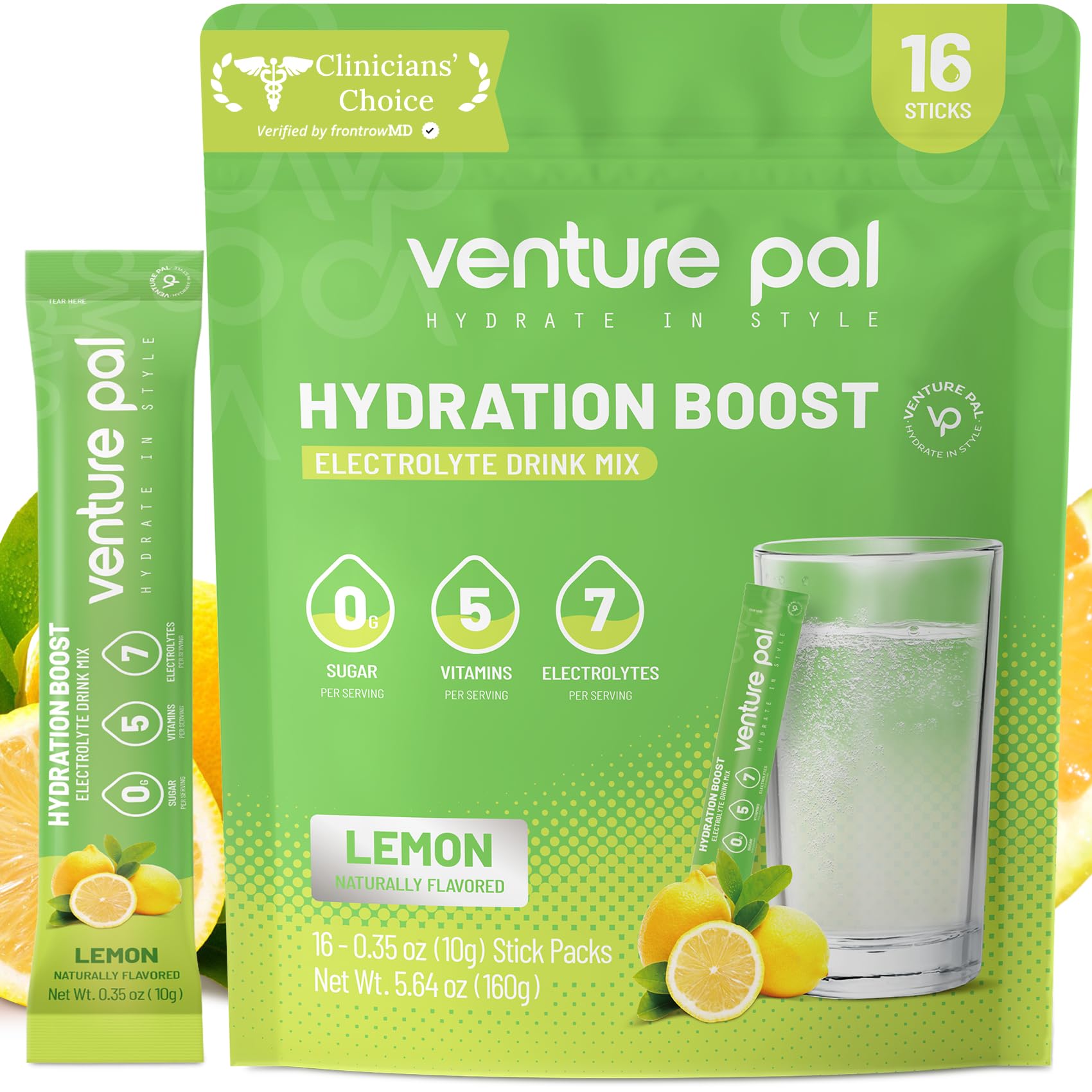 Venture Pal Sugar Free Electrolyte Powder, Liquid Daily IV Hydration Packet | 7 Electrolytes & 5 Vitamins, Electrolytes Dink Mix for Party Recovery & Instantly Hydration, Vegan, Keto-Friendly, 16 Sticks