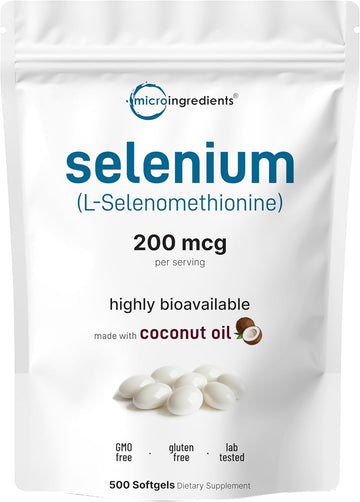Selenium Supplements for Women & Men 200mcg Per Serving, 500 Softgels | Made with Coconut Oil | Essential Trace Mineral as L-Selenomethionine | 16+ Month Supply | Non-GMO, Gluten Free