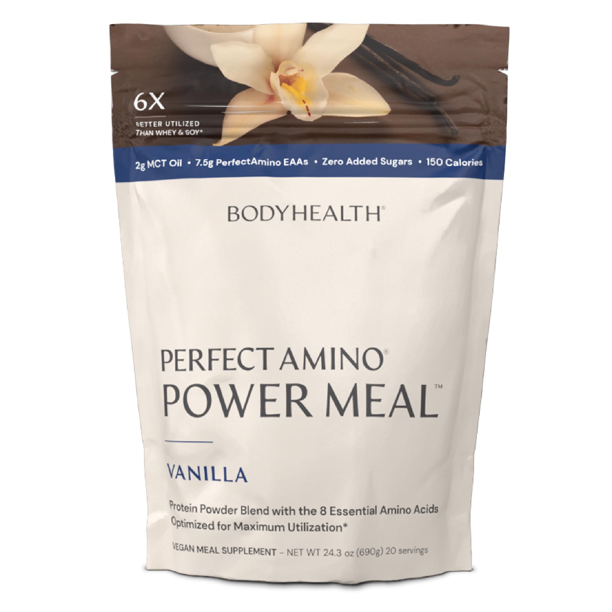 BodyHealth PerfectAmino Power Meal Shake New Dark Chocolate Flavor with MCT Oil Carb 10 and Perfect Amino Protein Base (20 Servings)