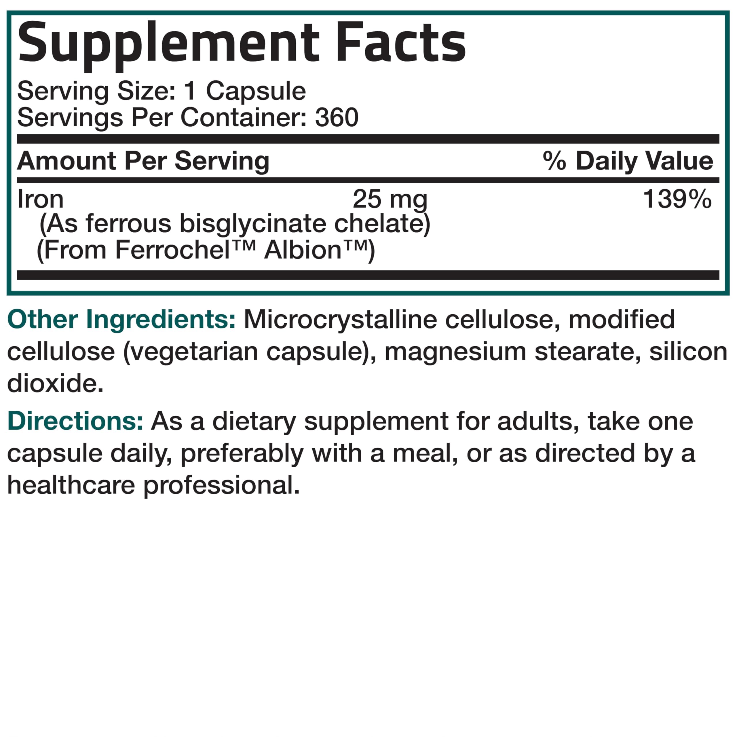 Bronson Iron Bisglycinate 25 mg Gentle on The Stomach, Supports Energy & Healthy Red Blood Cell Production - Non-Constipating Formula - Non GMO, 90 Vegetarian Capsules