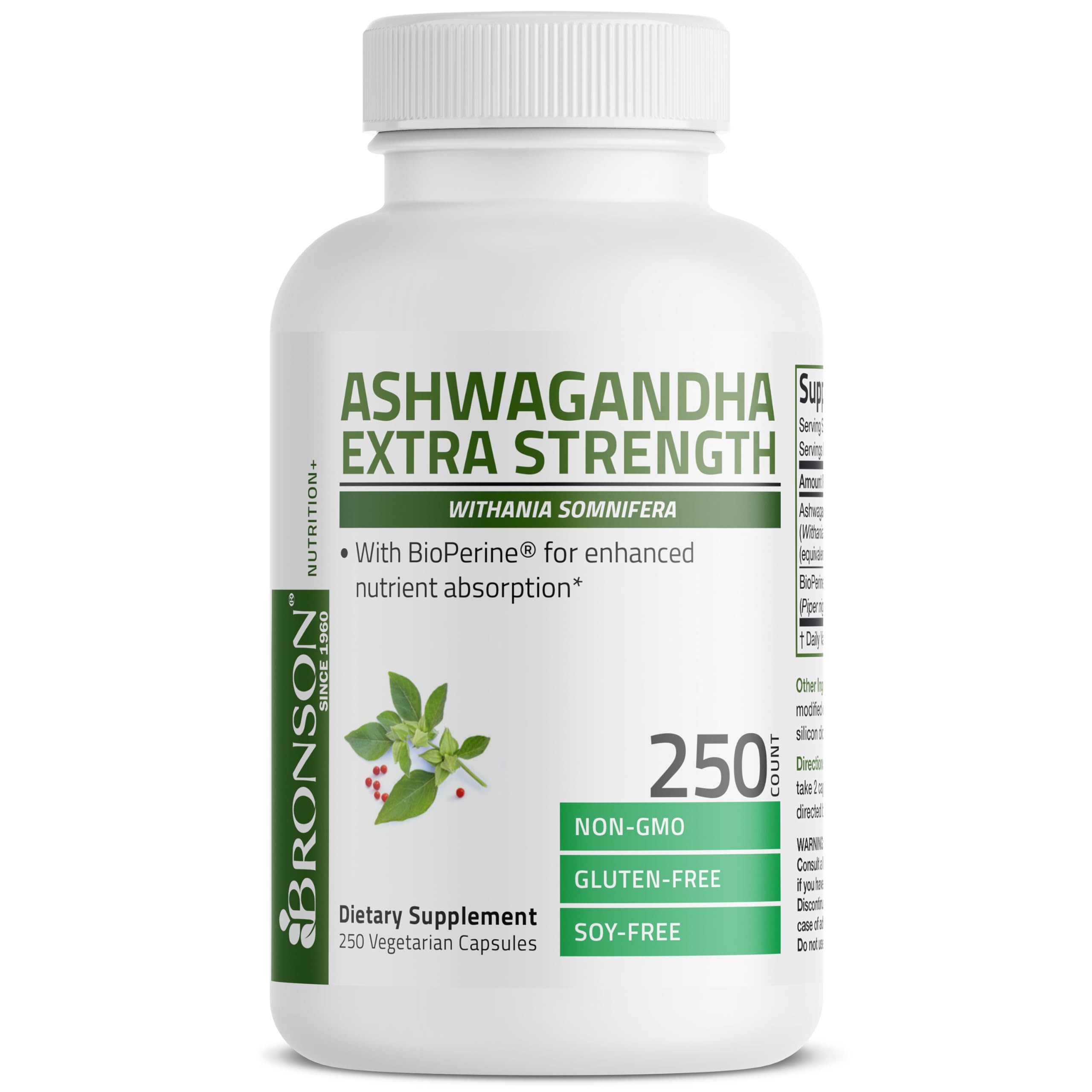 Bronson Ashwagandha Extra Strength Stress & Mood Support with BioPerine - Non GMO Formula, 120 Vegetarian Capsules