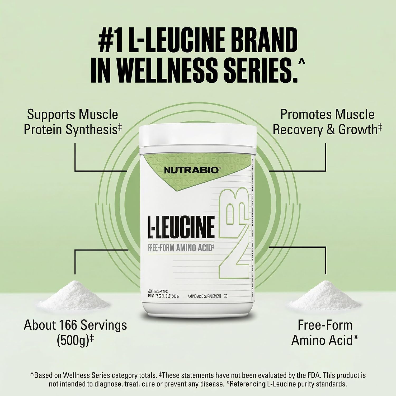 NutraBio 100% Pure L-Leucine - Muscle Recovery and Support - Naturally Fermented Free Form Amino Acid - Vegan, Non-GMO, Gluten Free - (500 Grams)