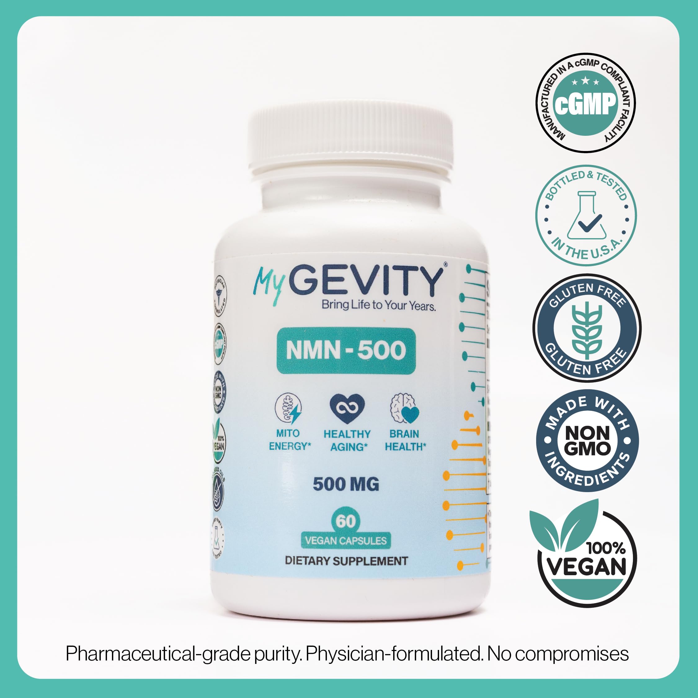 NMN 1000mg – 99%+ Pure, Stabilized & Third-Party Tested Nicotinamide Mononucleotide – NAD+ Booster for Energy & Healthy Aging – No Magnesium Stearate, Vegan, GMP Made in USA – 120 Capsules