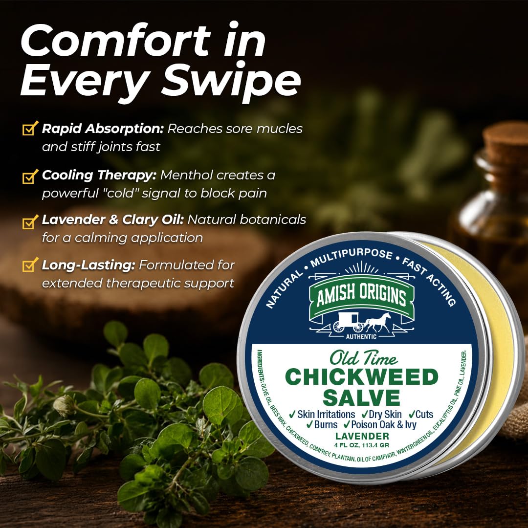 Amish Origins Old Time Chickweed Salve 2 oz- The Ultimate Poison Ivy/Poison Oak Blocker, Healing Salve for Skin Disorder, Irritations, Burns, Minor Cuts
