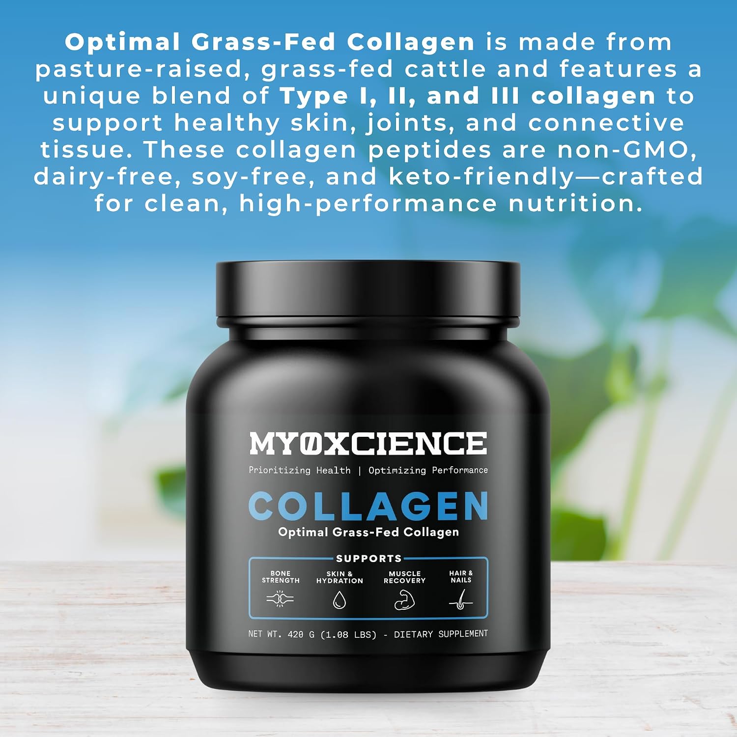 MYOXCIENCE Optimal Grass-Fed Collagen Powder | Bovine Collagen Peptides | Supports Collagen Production, Joint Health, Skin Elasticity, and More (30 Servings)