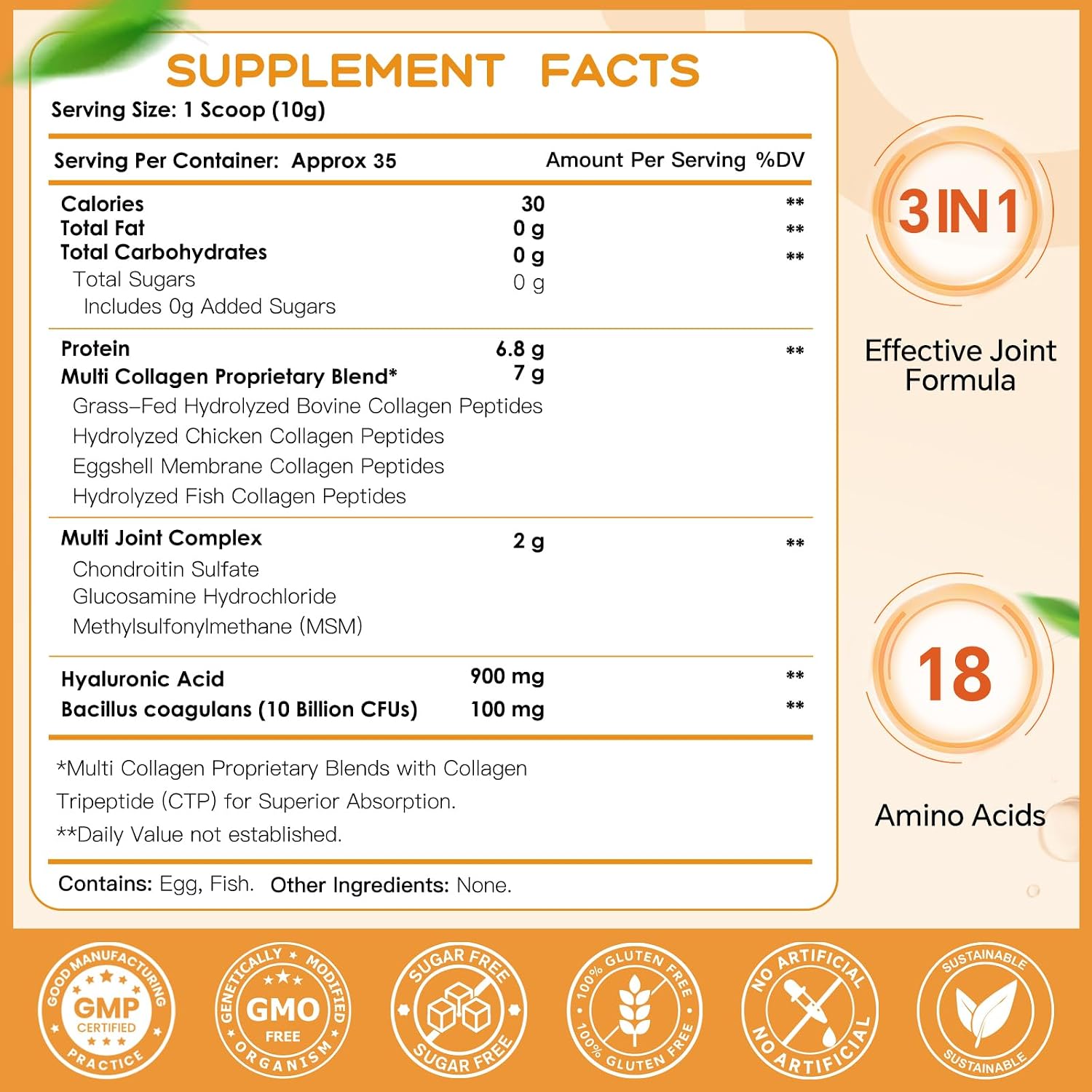 NATURE TARGET Multi Collagen Peptides Powder for Women Men, 35 Servings | Hydrolyzed Collagen Types I II III V X with Hyaluronic Acid & MSM for Skin, Hair, Nails & Joint, Non-GMO