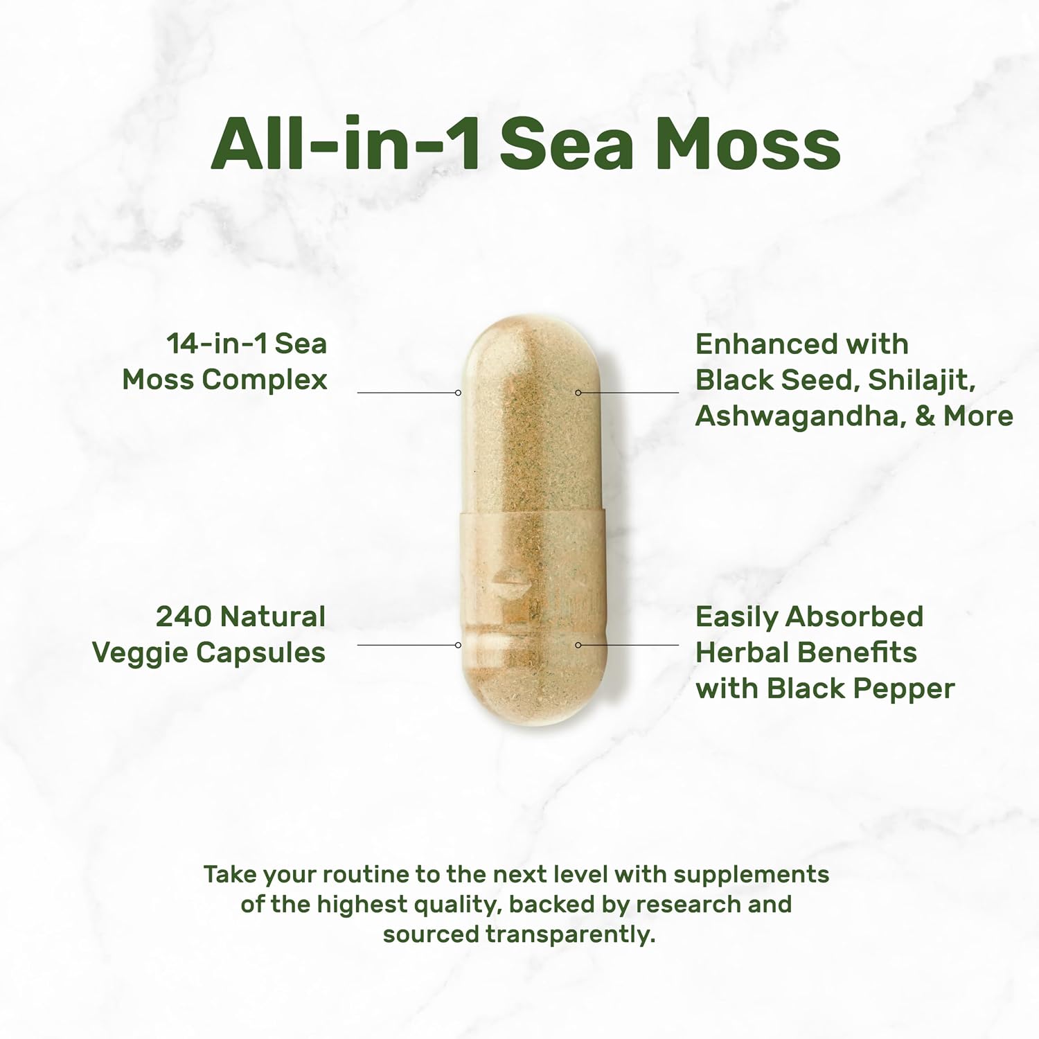 DEAL SUPPLEMENT Irish Sea Moss 240 Veggie Capsules – 14 Superfood Complex with Black Seed Oil, Ashwagandha, & Ginger