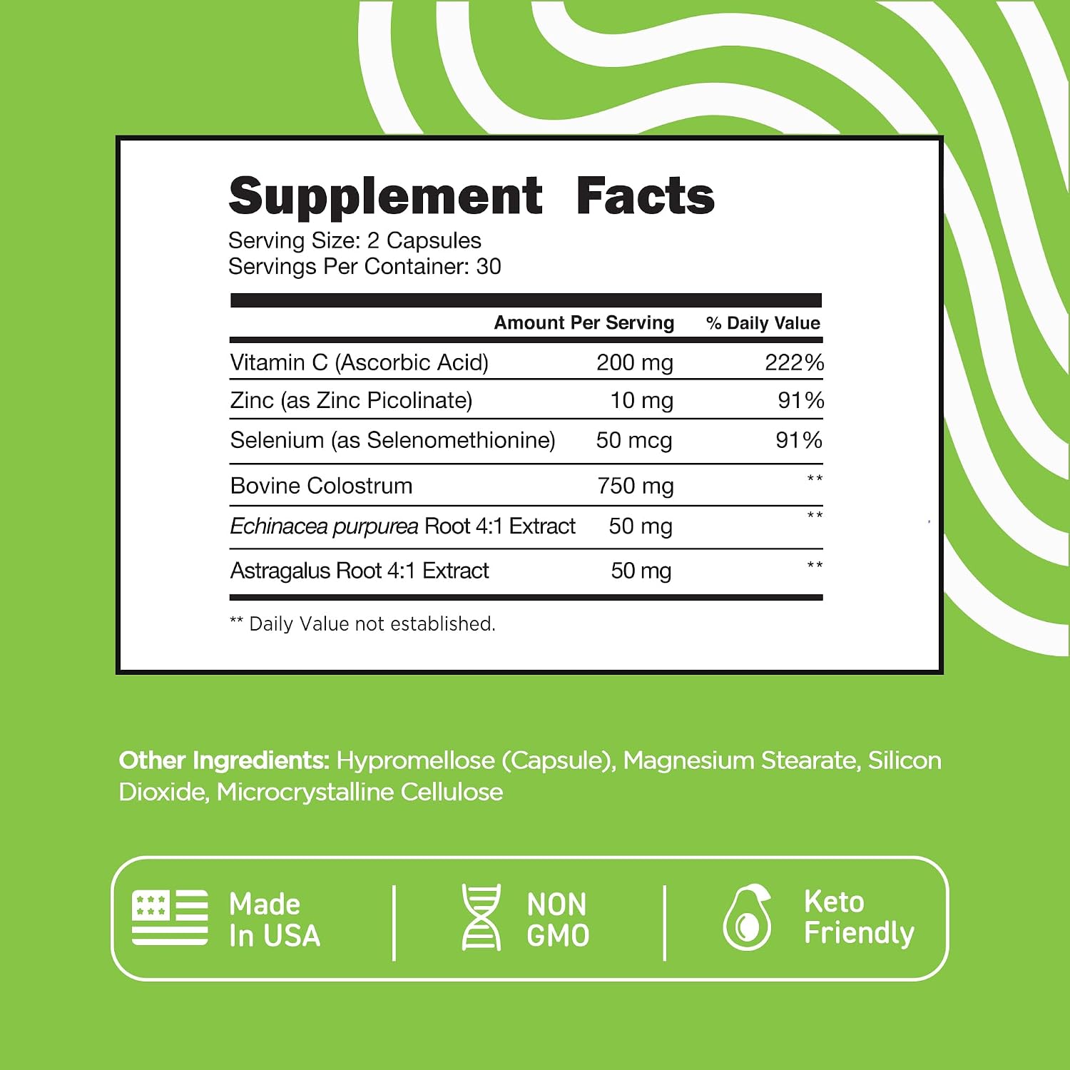 Vital Vitamins Colostrum Supplement, 30% IgG, Grass-Fed Bovine, 60 Capsules | Supports Immune Defense & Gut Health, Colostrum with Vitamin C, Zinc, & Selenium, Non-GMO