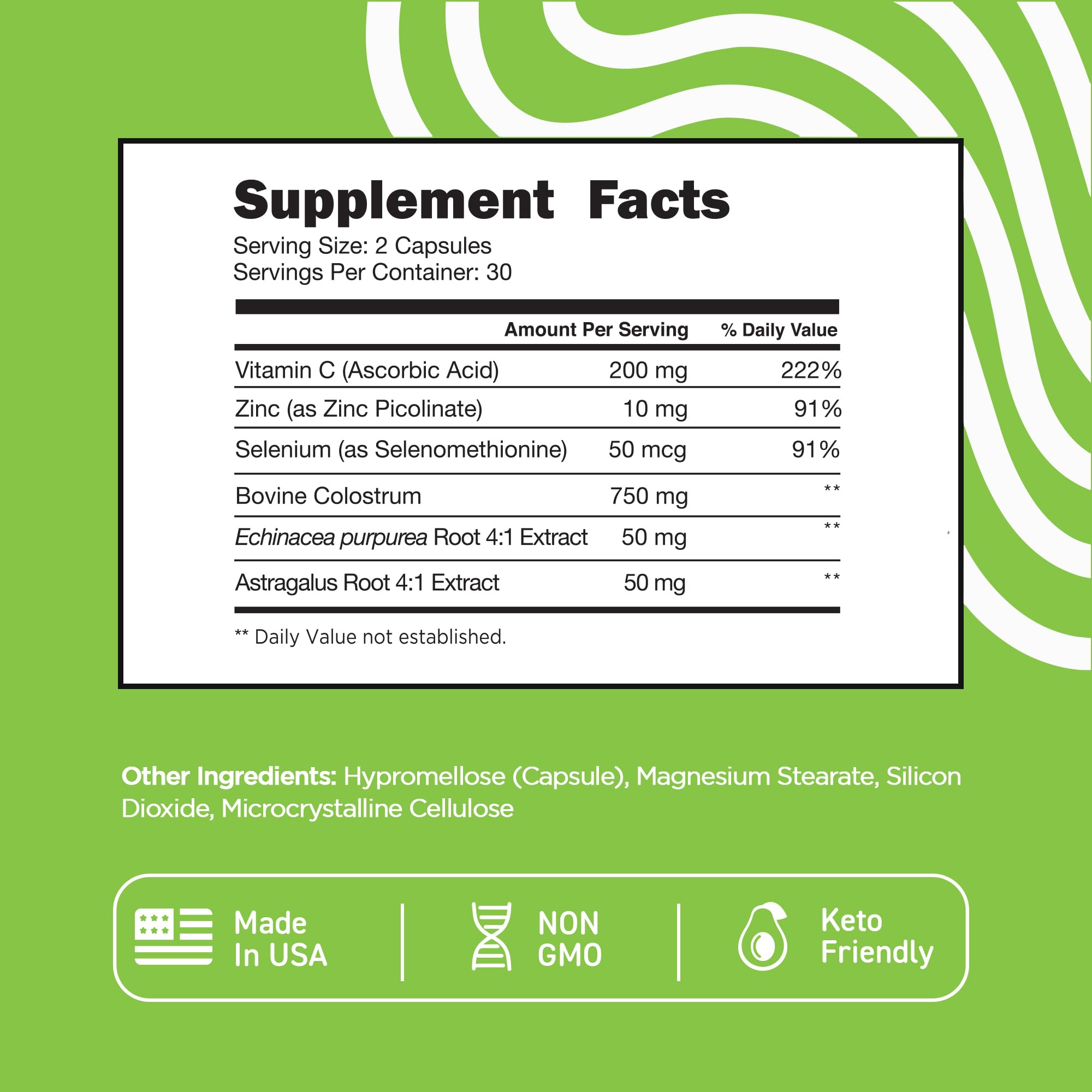 Vital Vitamins Colostrum Supplement, 30% IgG, Grass-Fed Bovine, 60 Capsules | Supports Immune Defense & Gut Health, Colostrum with Vitamin C, Zinc, & Selenium, Non-GMO