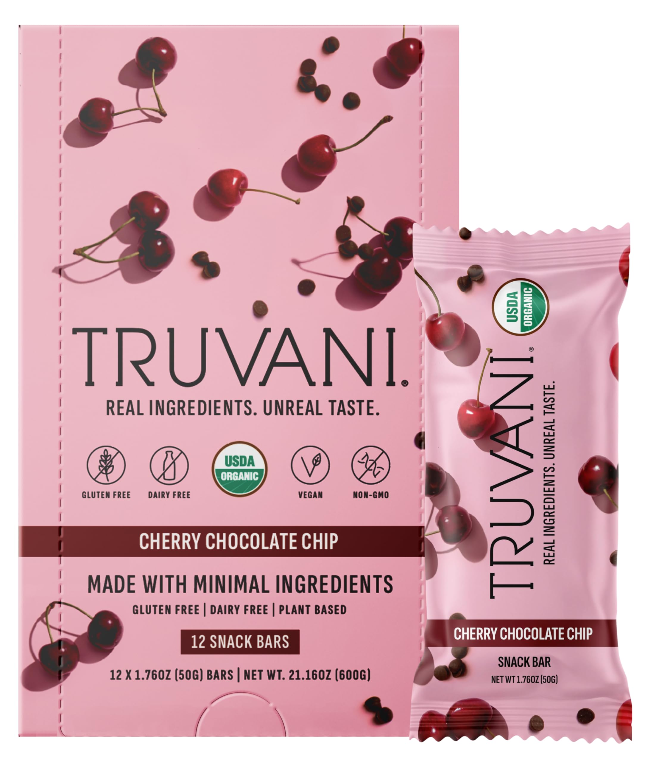 Truvani Plant Based Snack Bars | Variety | 12 Pack | Vegan | 5-8g Protein | USDA Organic and Vegan | Dairy, Soy, and Gluten Free | Individually Wrapped
