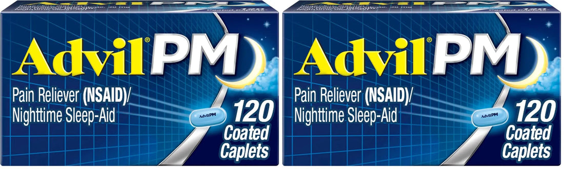 Advil PM Pain Reliever and Nighttime Sleep Aid, Pain Medicine with Ibuprofen for Pain Relief and Diphenhydramine Citrate for A Sleep Aid - 120 Coated Caplets (Pack of 2) AdvilBuy Supplements Australia