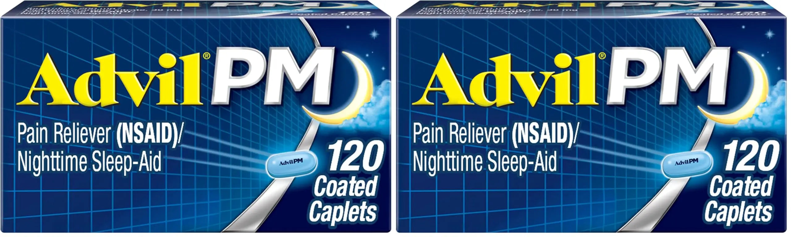 Advil PM Pain Reliever and Nighttime Sleep Aid, Pain Medicine with Ibuprofen for Pain Relief and Diphenhydramine Citrate for A Sleep Aid - 120 Coated Caplets (Pack of 2) AdvilBuy Supplements Australia
