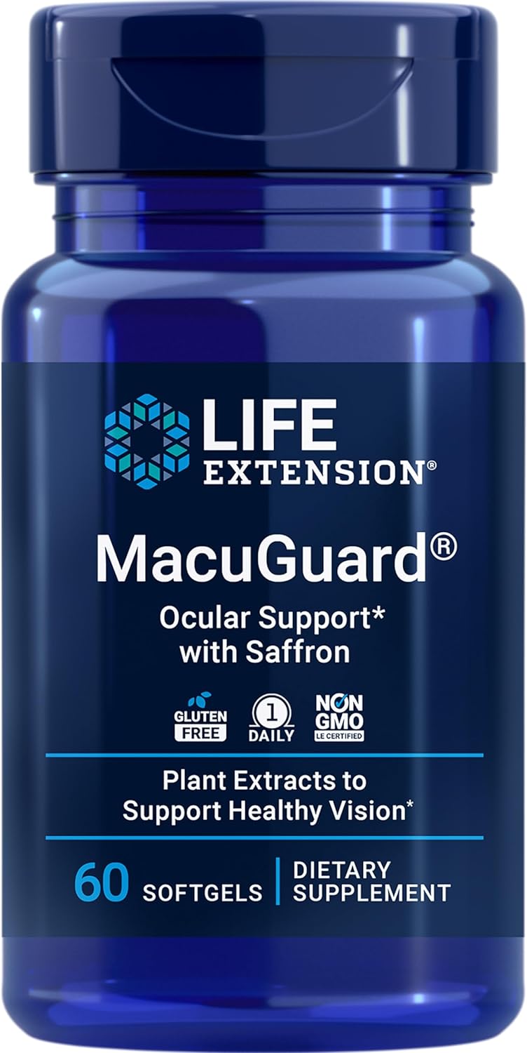 Life Extension MacuGuard Ocular Support with Saffron – Eye Health Supplement for Healthy Vision – with Lutein, Meso-zeaxanthin, zeaxanthin, Saffron – Gluten-Free, Non-GMO – 60 softgels | Eye Health Supplement for Healthy Vision with Lutein, Meso-Zeaxanthi