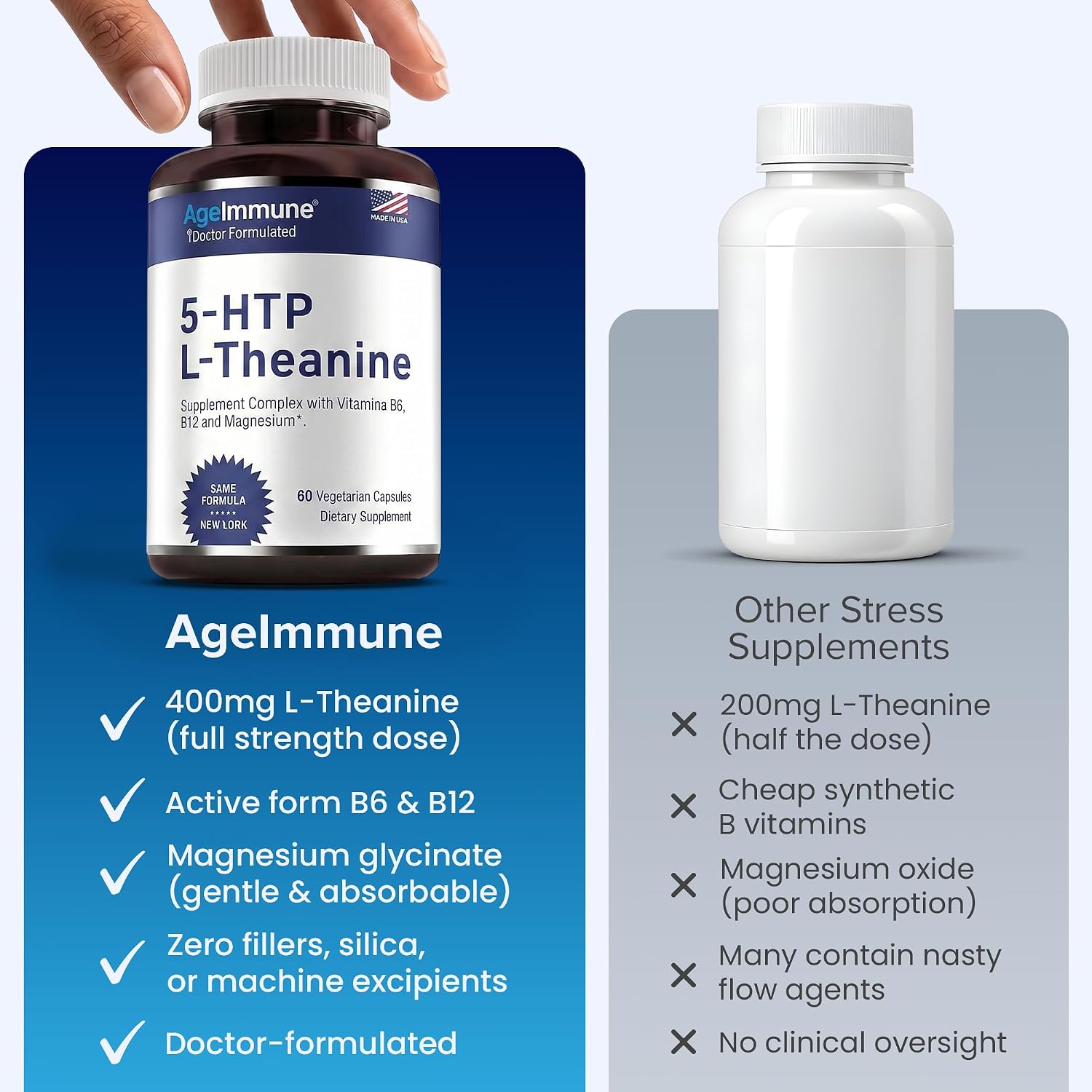 5-HTP 100mg with L-Theanine 400 mg Formula for Stress Relief and Relaxation Support for Teens and Adults with Vitamins B6 - B12 and Magnesium Bisglycinate - Doctor Formulated – without stearates.