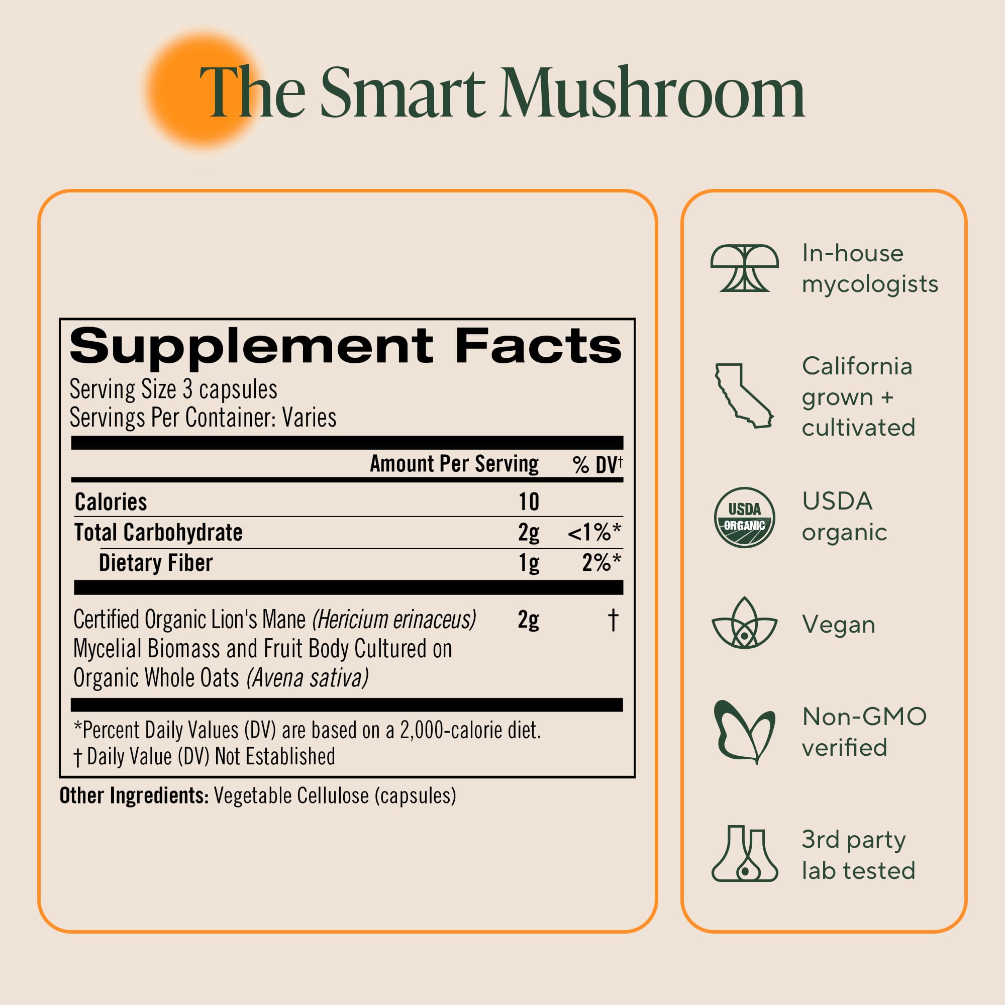 Om Lion’s Mane Mushroom Capsules - Organic Mushroom Supplement and Nootropic - Brain Supplements for Memory and Focus, 180 Count (60 Servings)