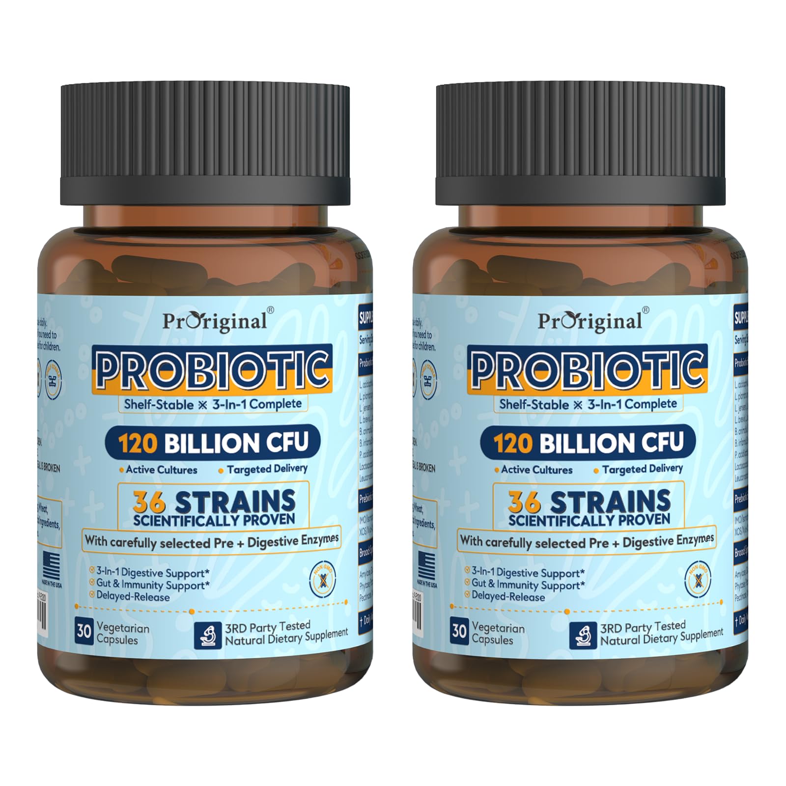 Probiotics for Women & Men 120 Billion CFU with 36 Strains, 30 Caps | Digestive and Gut Health, Delayed Release Capsules, Stomach Acid Resistant, No Need for Refrigeration, Non-GMO Raw Probiotic