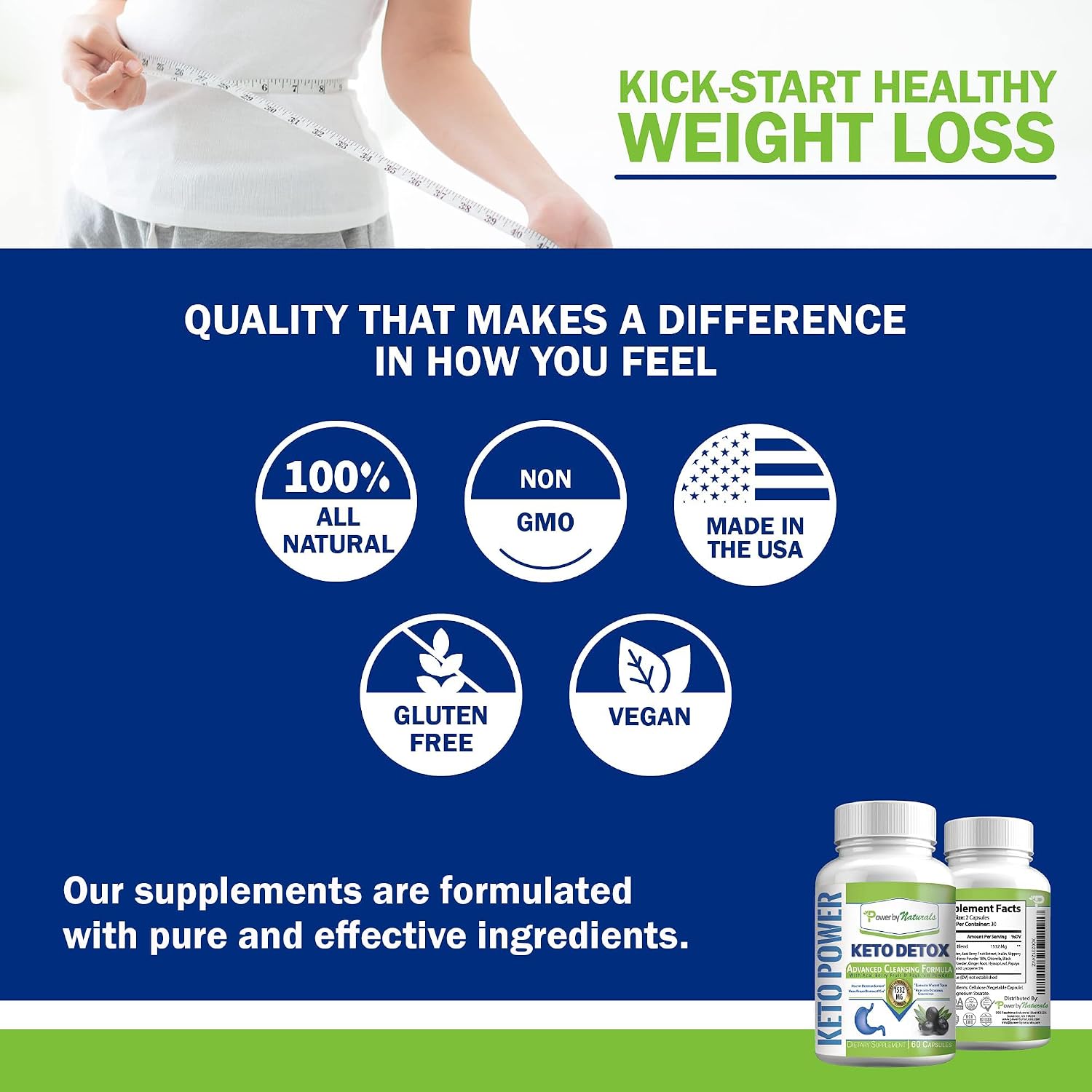 Power By Naturals Keto Support – Herbal & Botanical Blend for Digestive Balance & Energy – Vegan, Non-GMO, Gluten-Free – 60 Capsules (1-Month Supply)