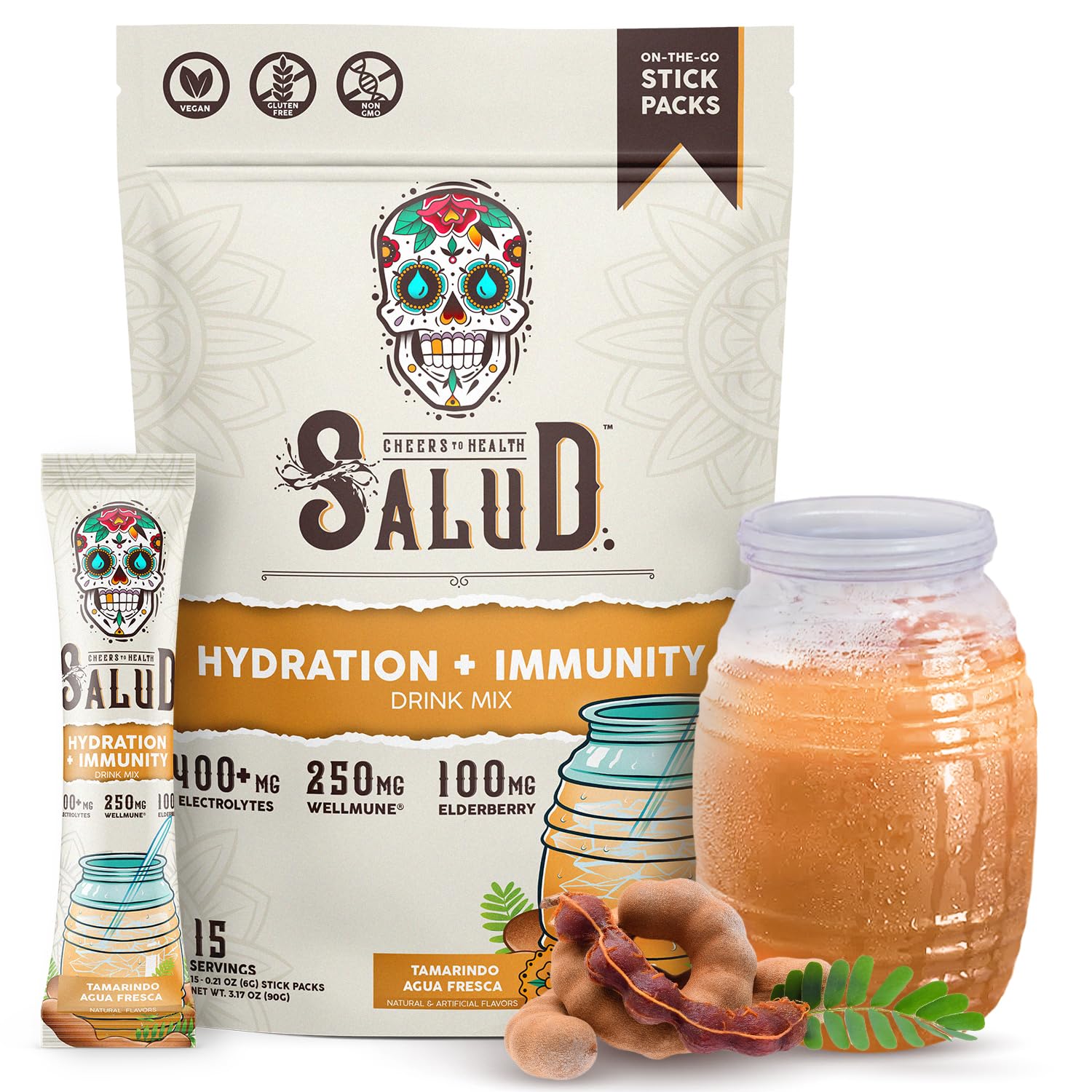 Salud 2-in-1 Hydration + Immunity Drink Mix, Cucumber Lime | Electrolytes Powder, Agua Fresca, Elderberry, Dairy & Soy Free, Non-GMO, Gluten Free, Vegan, 1g Sugar (15 Servings)