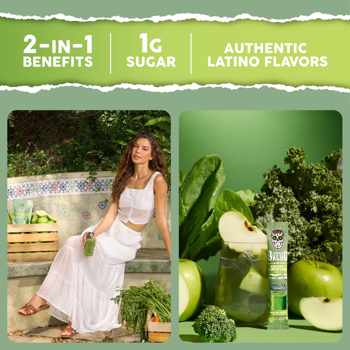 Salud 2-in-1 Greens Powder + Superfood Drink Mix, Strawberry Lime | 20+ Fruits and Veggies, Probiotics, Prebiotics, Supports Digestive Health, Bloating Relief, Vegan (15 Servings)