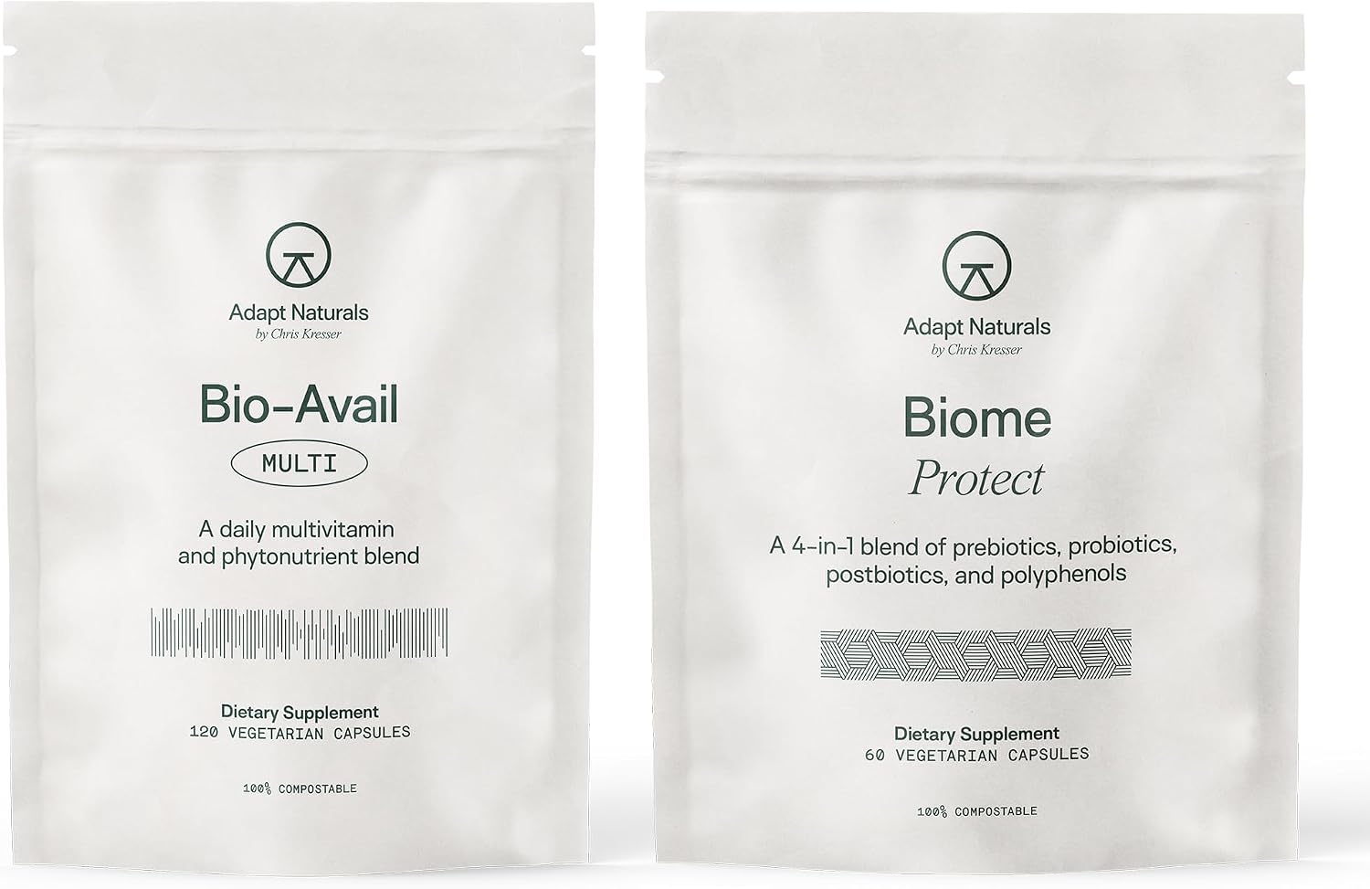 Adapt Naturals Gut & Immune Health Bundle – Biome Protect 4-in-1 Prebiotics, Probiotics, Postbiotics Supplement & Bio-Avail Multivitamin for Men & Women – 30-Day Supply