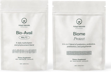 Adapt Naturals Gut & Immune Health Bundle – Biome Protect 4-in-1 Prebiotics, Probiotics, Postbiotics Supplement & Bio-Avail Multivitamin for Men & Women – 30-Day Supply