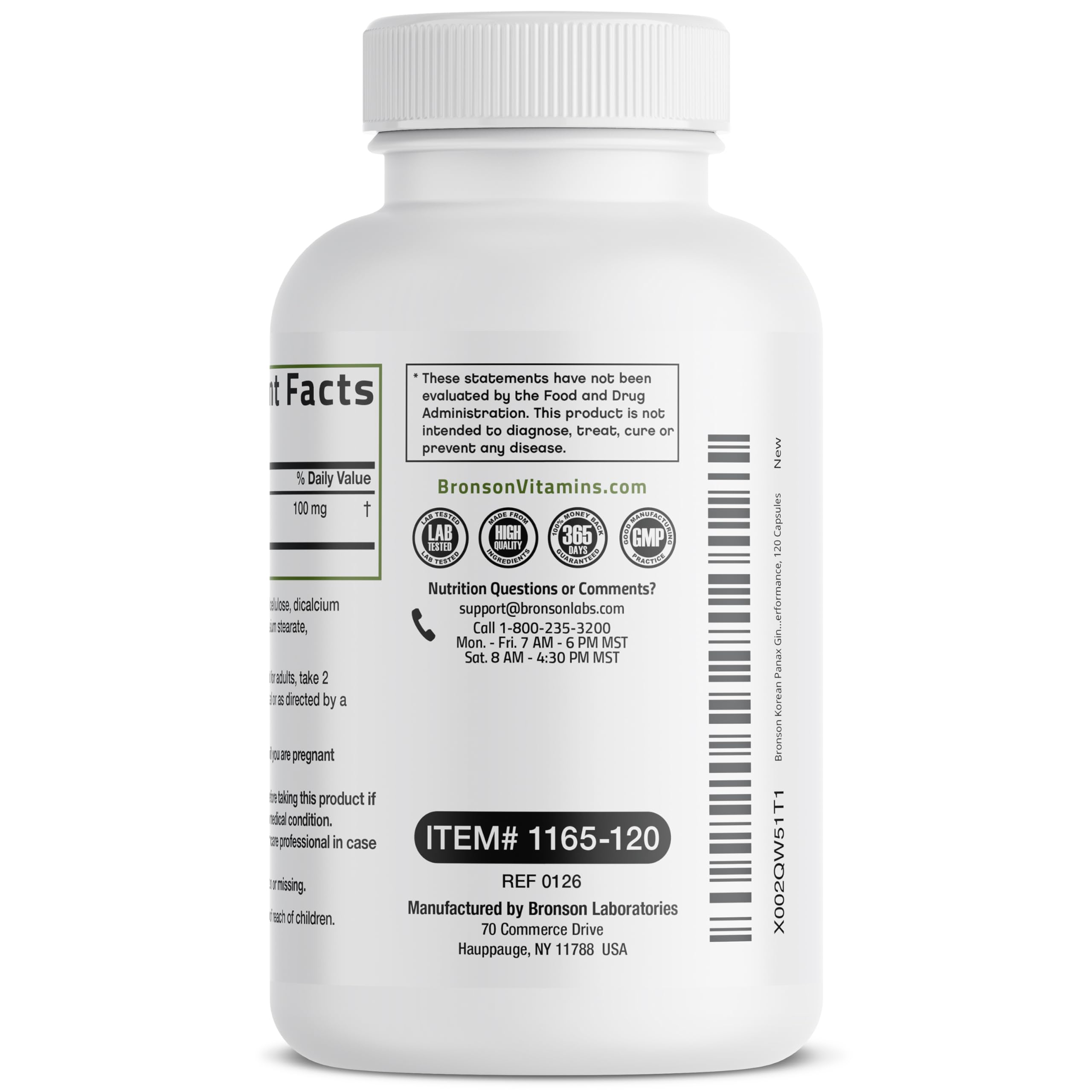 Bronson Korean Panax Ginseng Supports Energy, Endurance & Vitality + Memory and Mental Performance, 120 Capsules