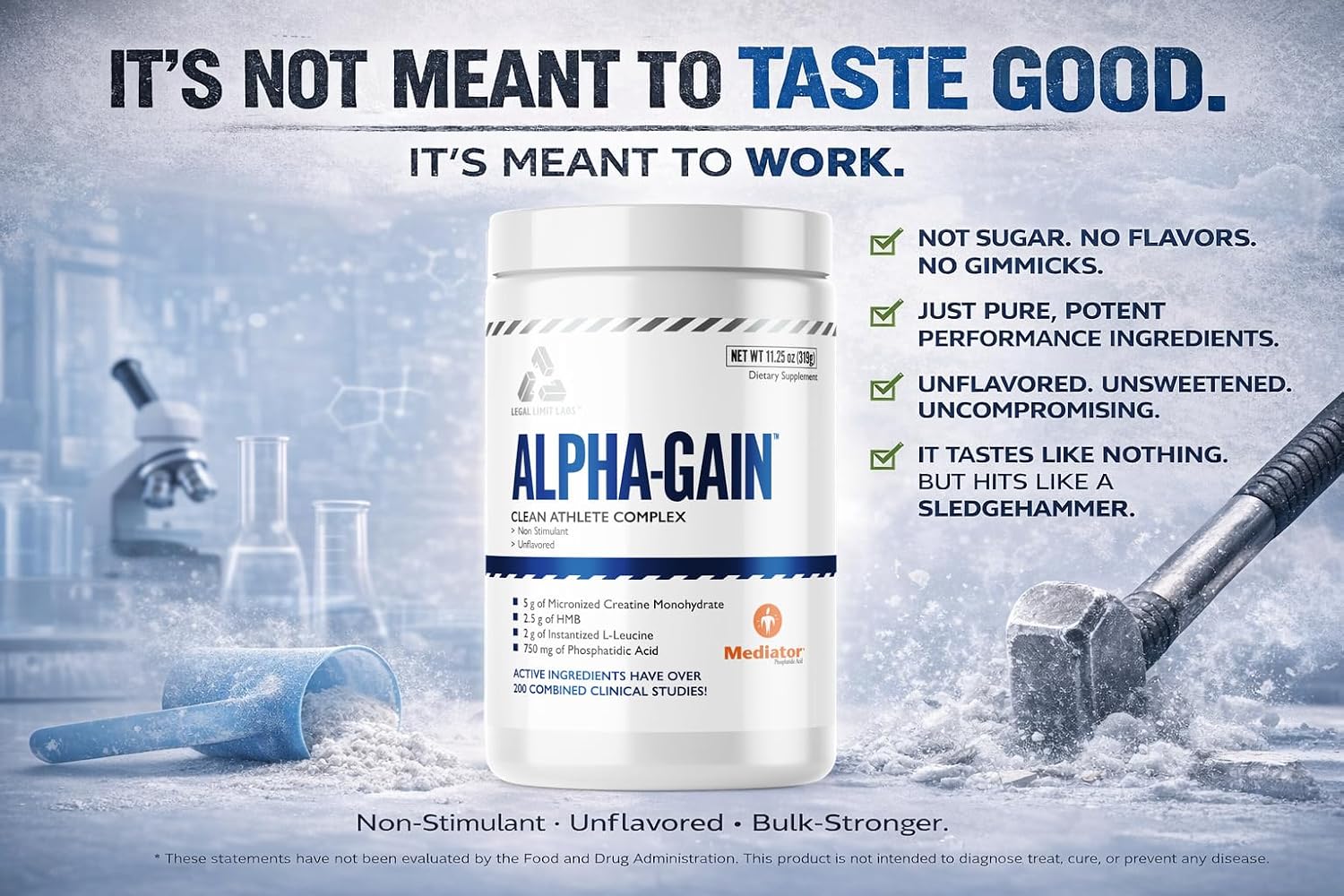 Legal Limit Labs Alpha Gain- Clean Athlete Complex- creatine, HMB, L-Leucine, and Phosphatidic Acid - Lean Muscle 30 Servings