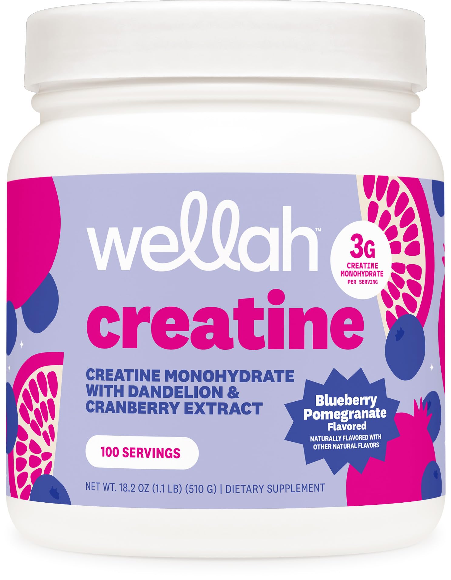 Wellah Creatine for Women - Creatine Monohydrate with Dandelion & Cranberry Extract (50 Servings, Strawberry Lemonade) | Creatine Monohydrate with Dandelion & Cranberry Extract