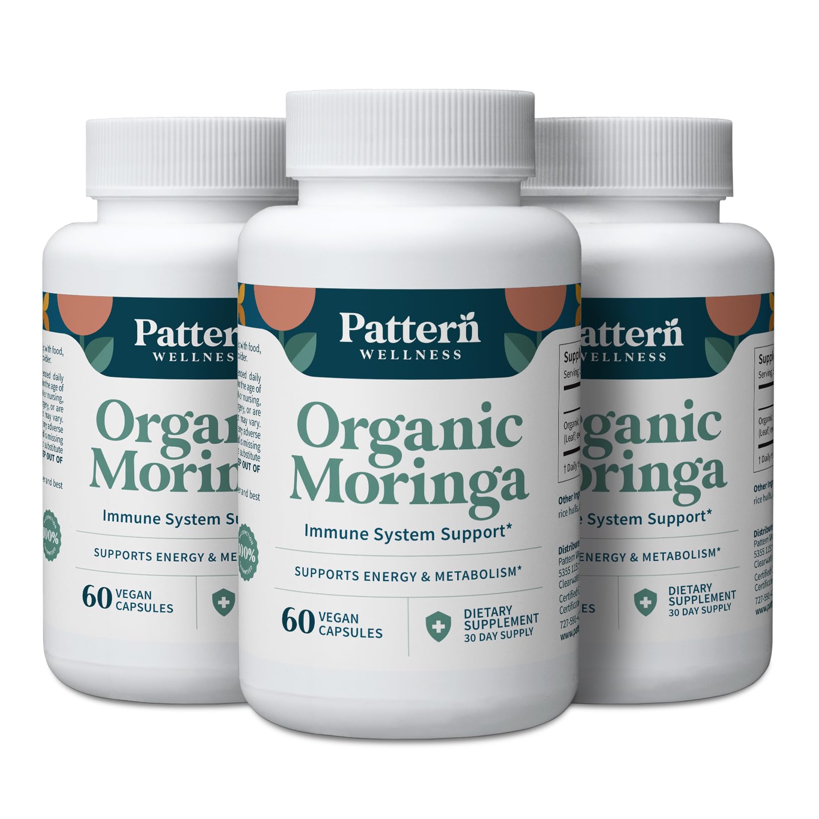 Pattern Wellness Organic Moringa Oleifera Supplement – Antioxidant Support & Cell Function – Whole Leaf Complete Formula – Vegan, Non-GMO– 60 Capsules