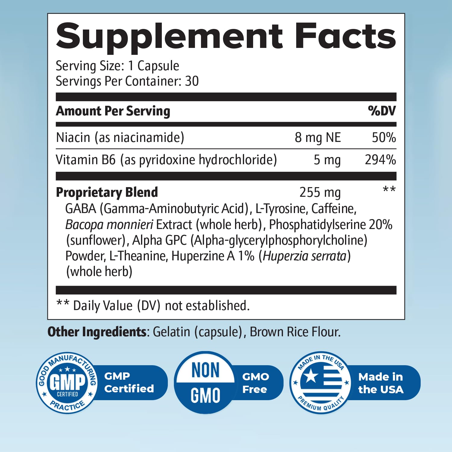 Neuro Sharp – Bacopa, Ginkgo Biloba & Huperzine-A – 30 Ct, 1 Month Supply | Bacopa Monnieri, Ginkgo Biloba & Huperzine-A | Non-GMO, Made in USA | Easy-to-swallow daily capsule