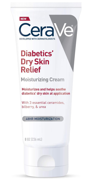 CeraVe Moisturizing Cream for Diabetics’ Dry Skin, Urea Cream with Bilberry for Face and Body, Fragrance Free