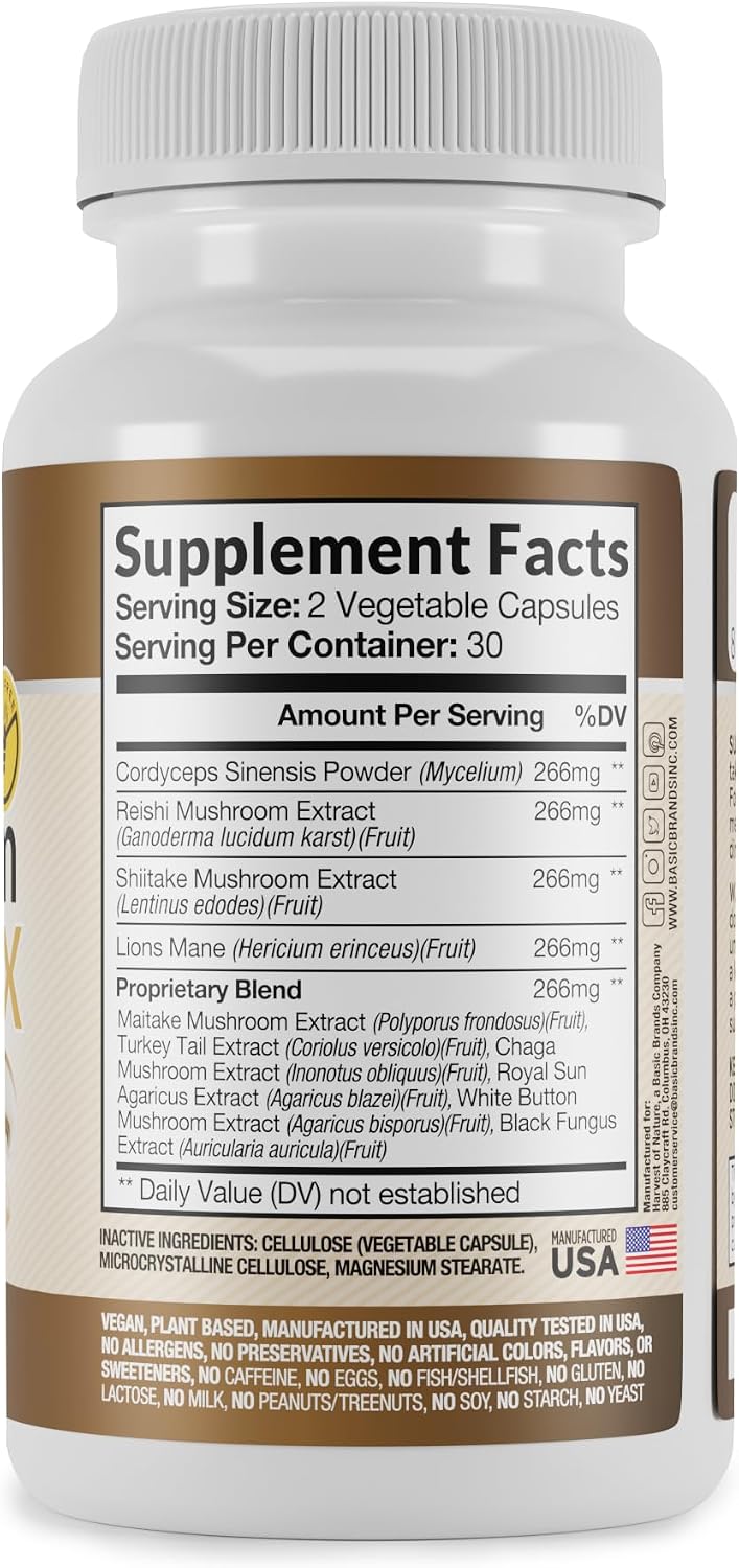 Mushroom Complex Supplement, 60 Capsules | Lion's Mane, Reishi, Turkey Tail, Shiitake, Brain Health & Memory Support For Adults