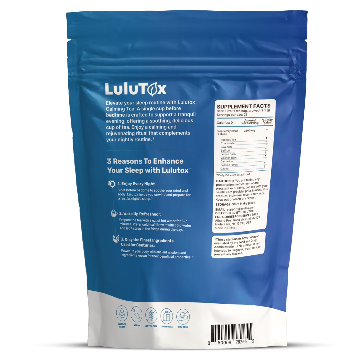 Lulutox Sleep Tea, Cortisol Calming Tea with Chamomile, Lavender, Valerian Root & Saffron, Stress Relief & Anxiety Bedtime Tea for Deep Sleep & Hormone Balance, 28 Caffeine Free Pyramid Tea Bags