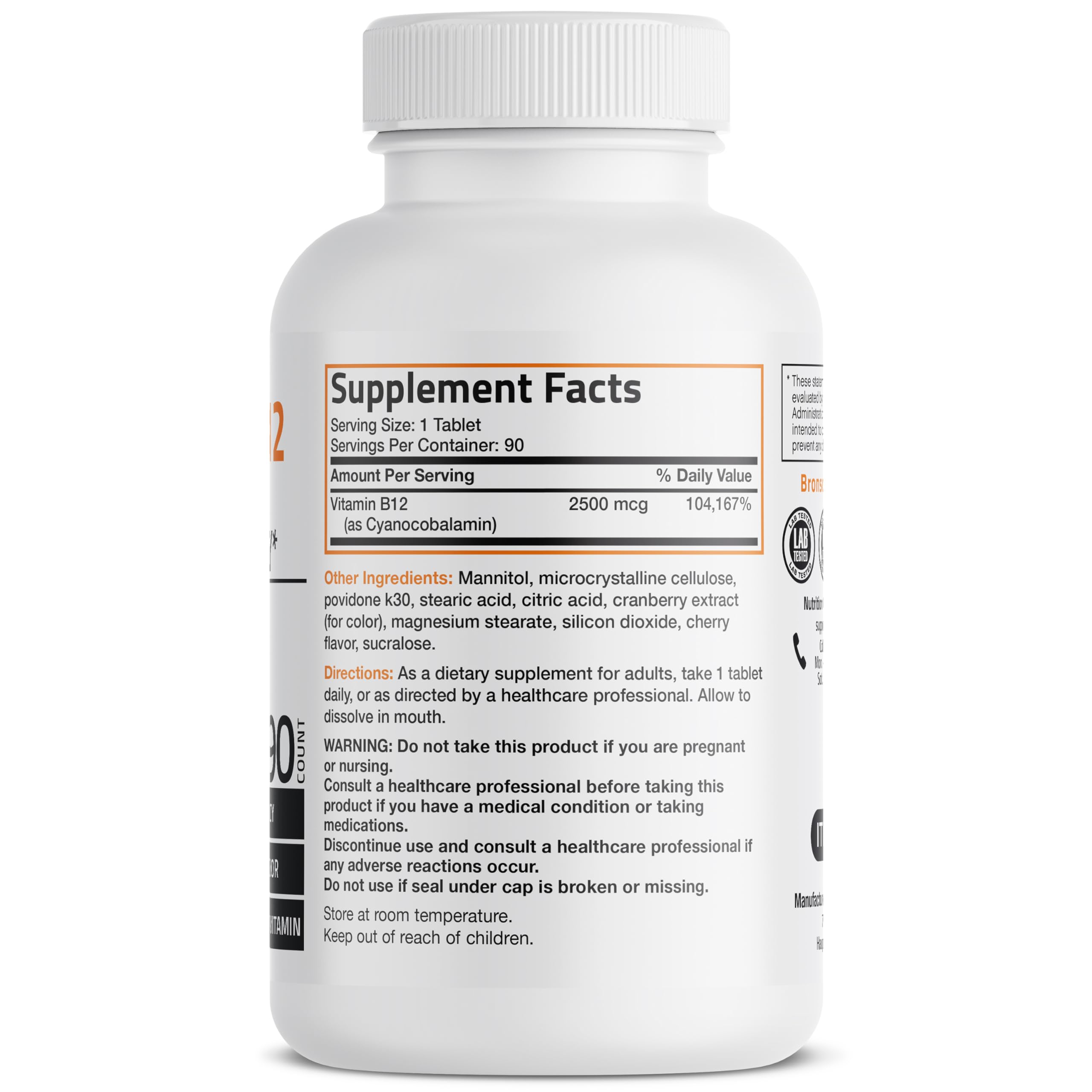 Vitamin B12 2500mcg Shot of Energy Fast Dissolve Chewable Tablets - Quick Release Cherry Flavored Sublingual B12 Vitamin - Supports Nervous System, Healthy Brain Function Energy Production – 90 Count