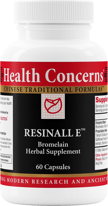 Health Concerns Resinall E – Bromelain Herbal Supplement for Bruising Recovery – Helps Repair Damaged Cells - Natural Enzyme Blend with Herbs – Post Surgery Support – 60 Capsules