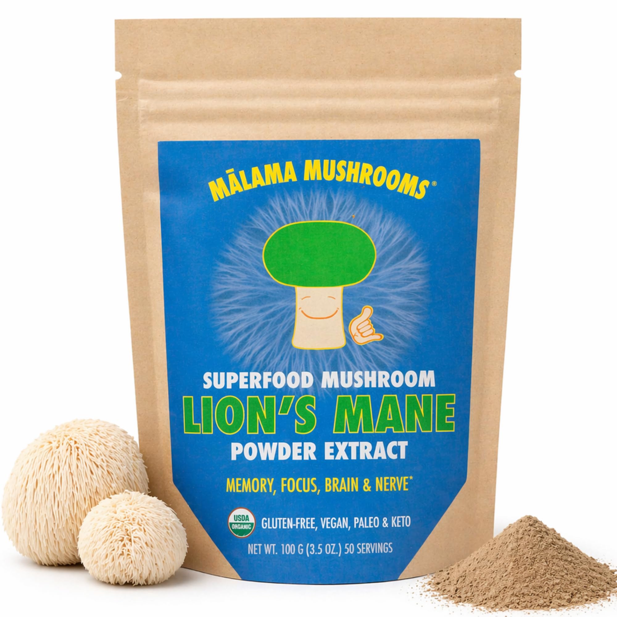 8-Mushroom Extract Powder by Malama, Organic Body Mushroom Blend Featuring Lion's Mane, Reishi, Cordyceps, Chaga, Turkey Tail, Superfood Adaptogenic