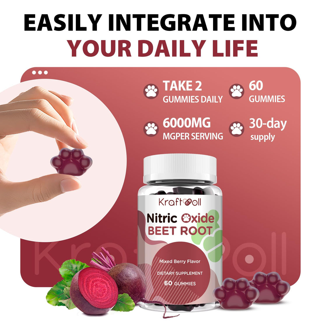 Two bottles of Kraftoll Nitric Oxide Beet Root dietary supplements on a white background