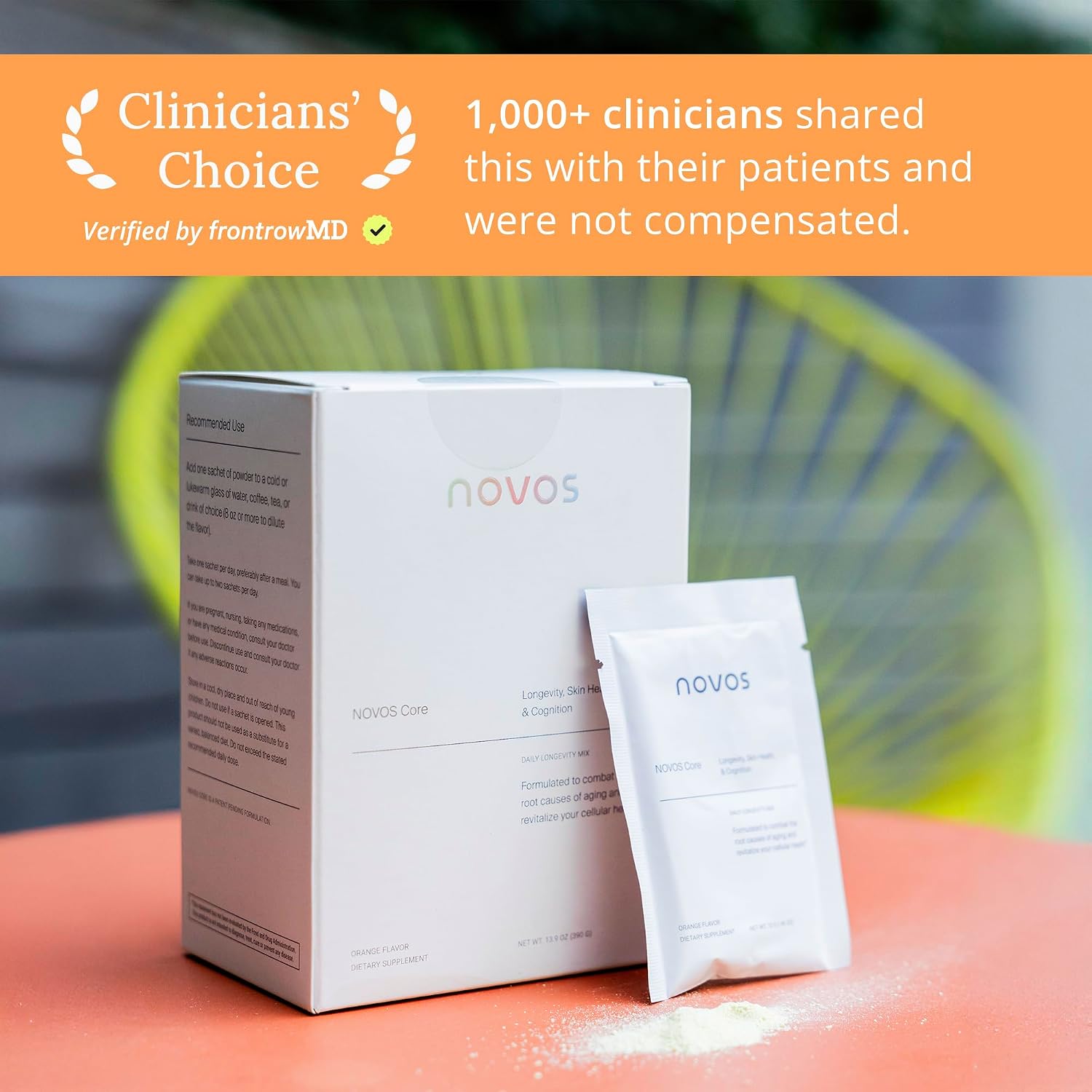 NOVOS Core Orange + Vital Chews + Boost NMN + Protein Bar (Salted Chocolate Crunch) – Complete Longevity Bundle | Drink Mix, Chews, Capsules & Bar for Cellular Energy, Organ Health & Nutrient-Dense Sn