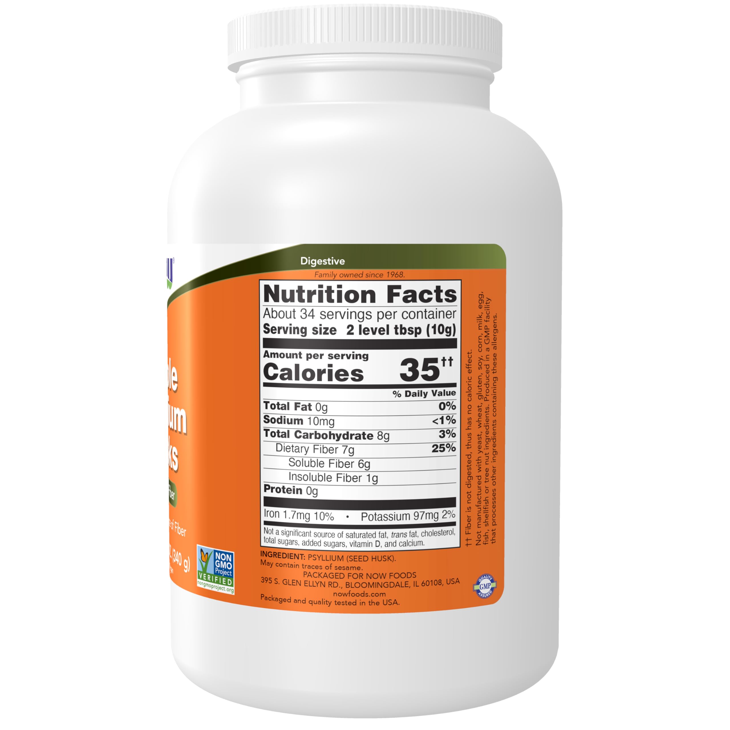 NOW Foods Supplements, Whole Psyllium Husks, Non-GMO Project Verified, Soluble Fiber, 24-Ounce