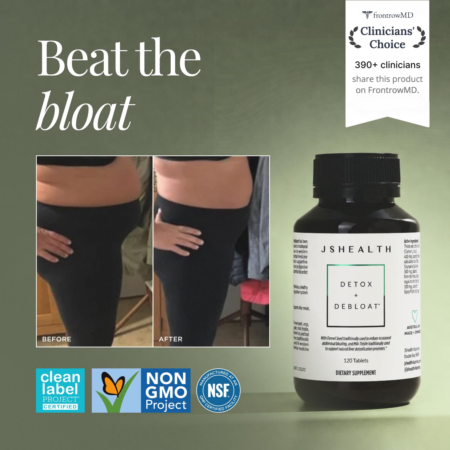 JSHealth Detox + Debloat. Bloating Relief for Women, 60 Tablets | Nutrionist-Formulated, Made with Milk Thistle, Turmeric, and Fennel. Liver Health and Gut Support.