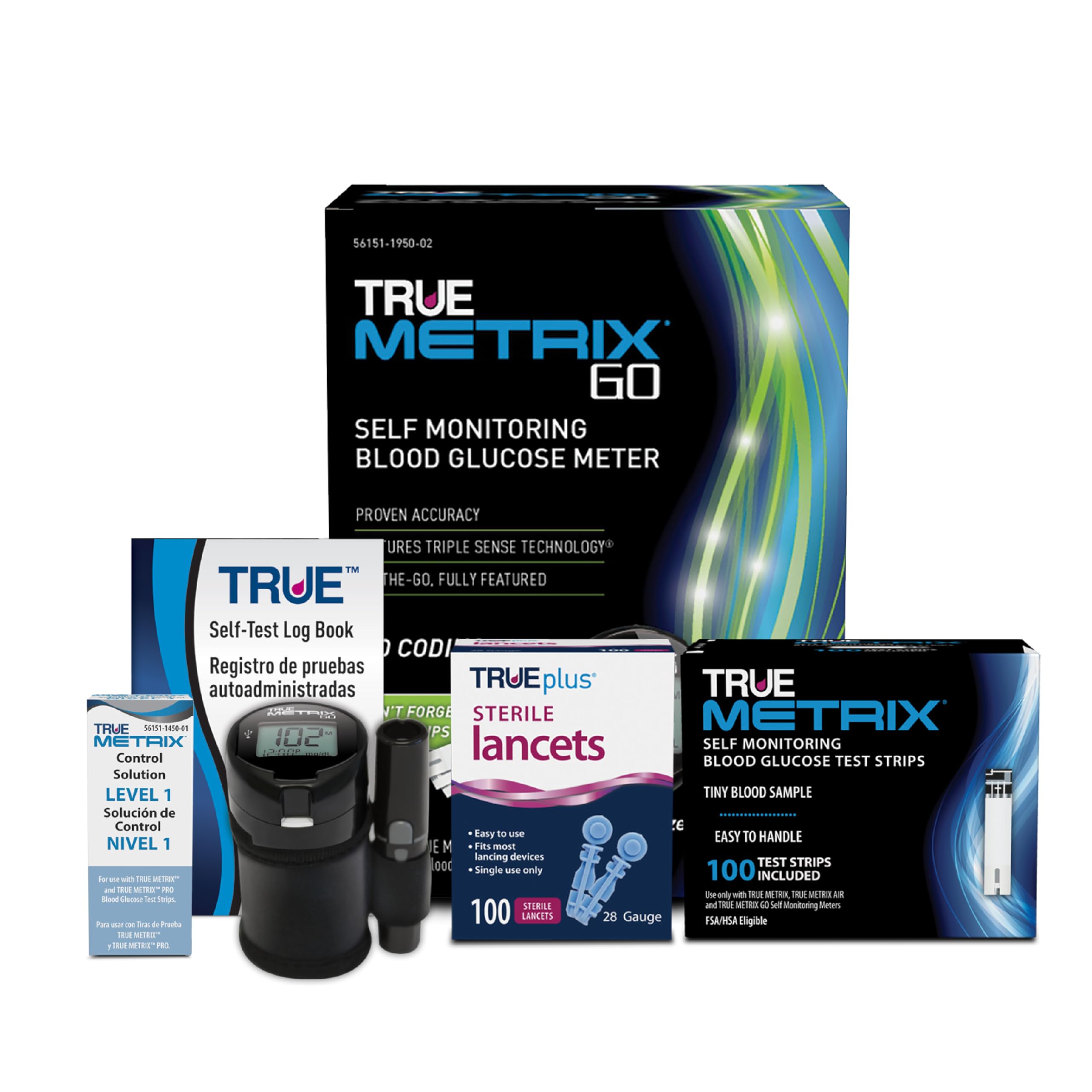 TRUE METRIX Meter Kit, Glucose Monitor, Supplies, Log Book, Solution | Includes Blood Glucose Meter, Case, 100 Test Strips, 100 Lancets, Lancing Device, Control Solution, Log Book