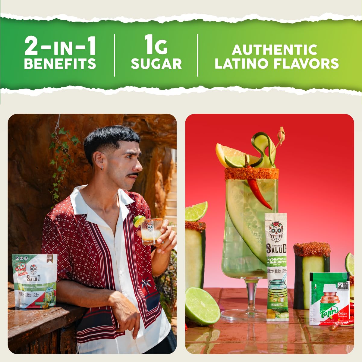 Salud 2-in-1 Hydration + Immunity Drink Mix, Cucumber Lime | Electrolytes Powder, Agua Fresca, Elderberry, Dairy & Soy Free, Non-GMO, Gluten Free, Vegan, 1g Sugar (15 Servings)